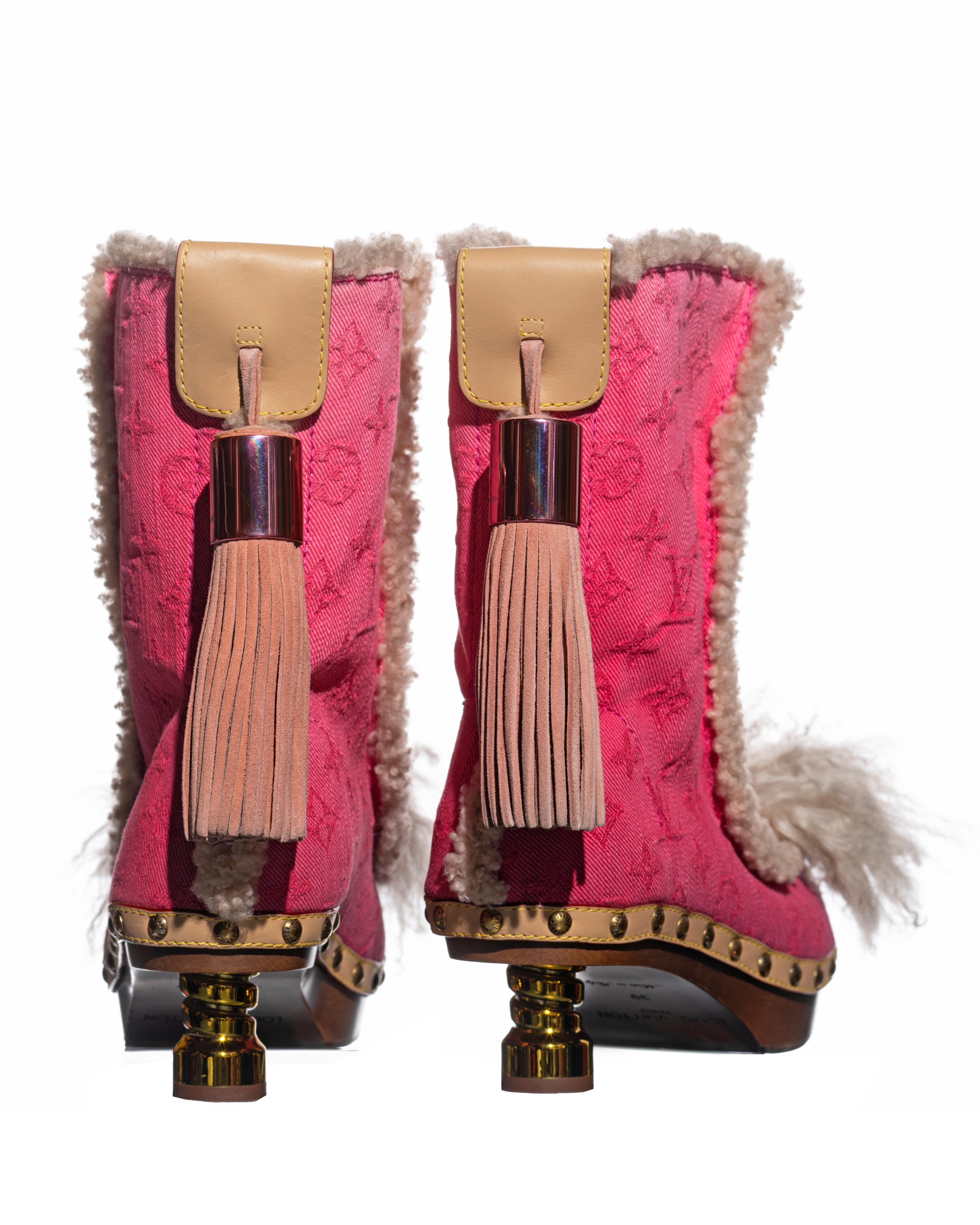 Louis Vuitton by Marc Jacobs pink monogram jacquard denim clog boots, ss 2010 2