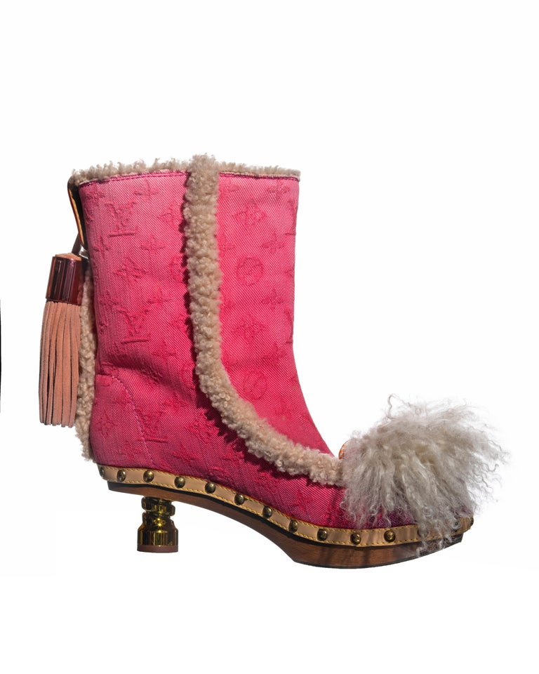 Louis Vuitton by Marc Jacobs pink monogram jacquard denim clog boots, ss  2010 at 1stDibs