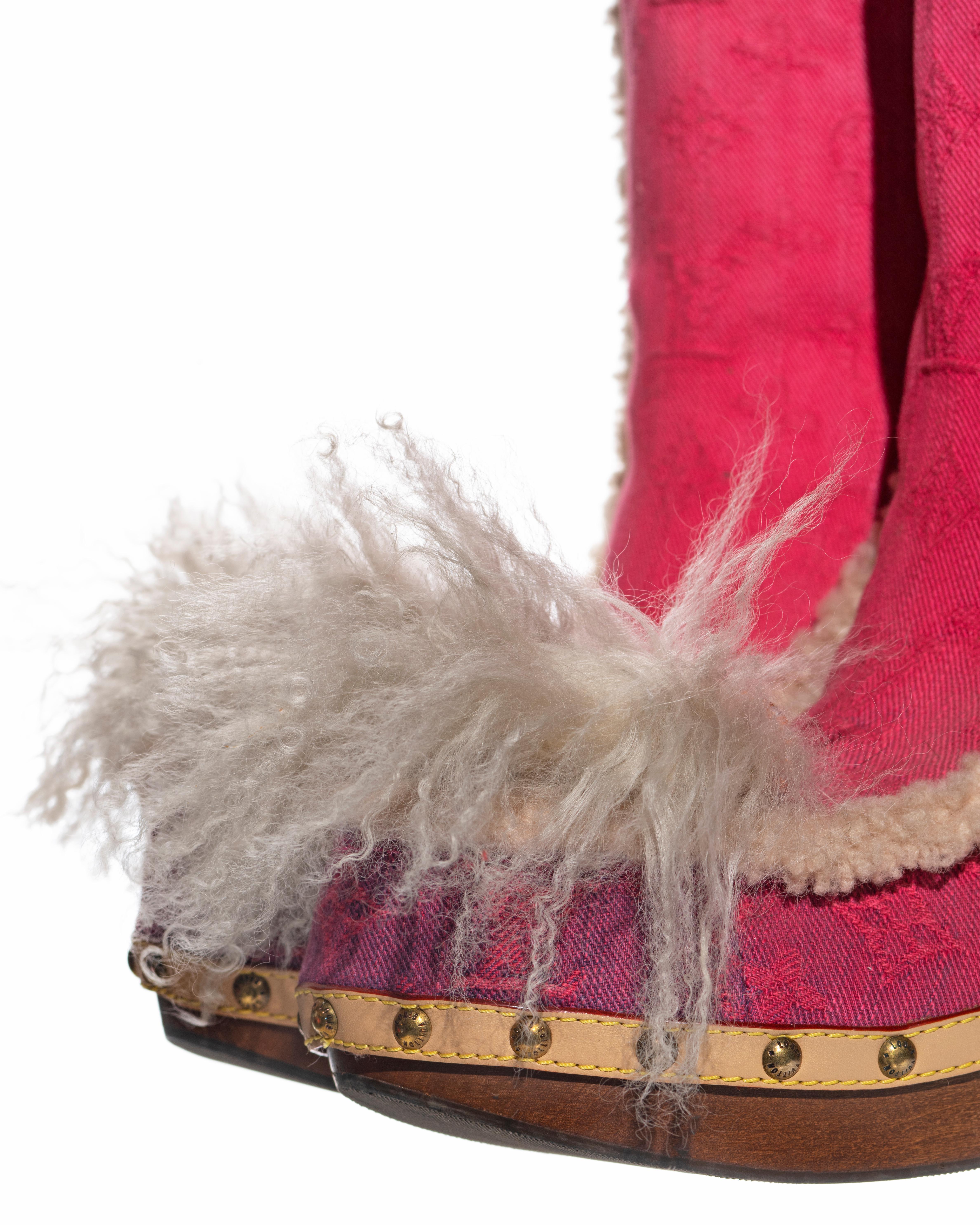 Pink Louis Vuitton by Marc Jacobs pink monogram jacquard denim clog boots, ss 2010
