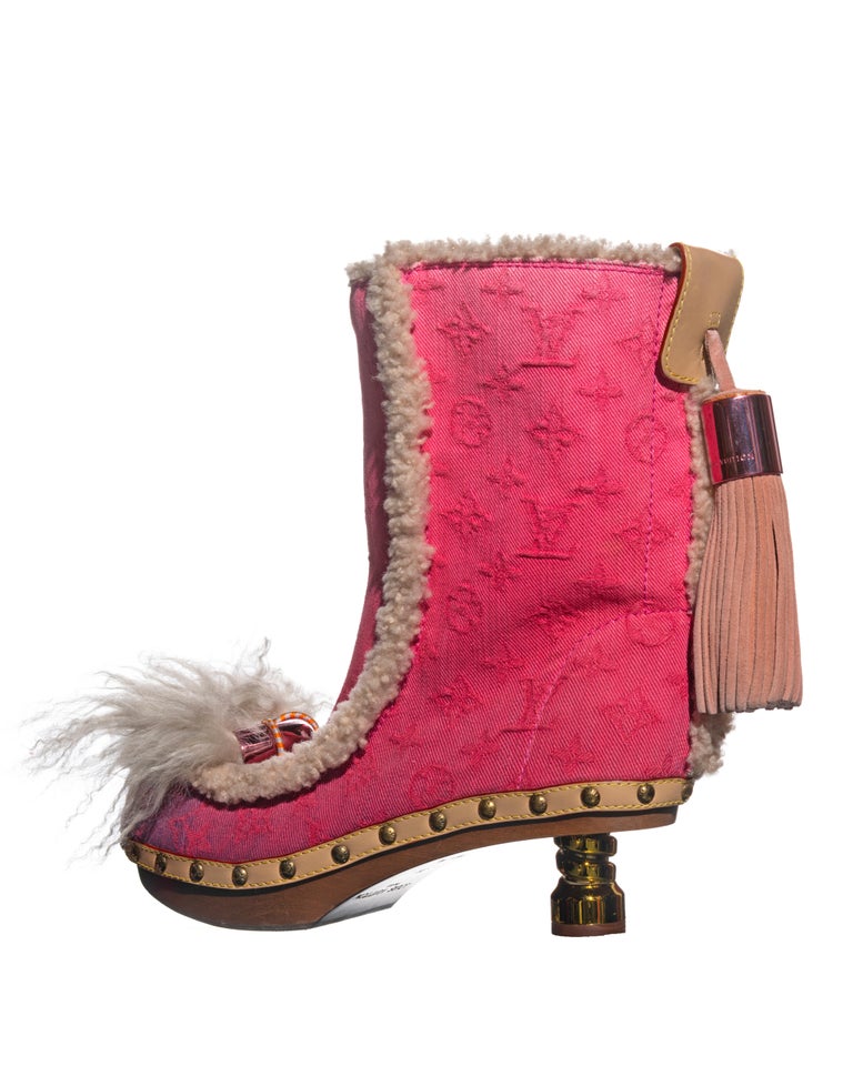 Louis Vuitton by Marc Jacobs pink monogram jacquard denim clog boots, ss  2010 at 1stDibs