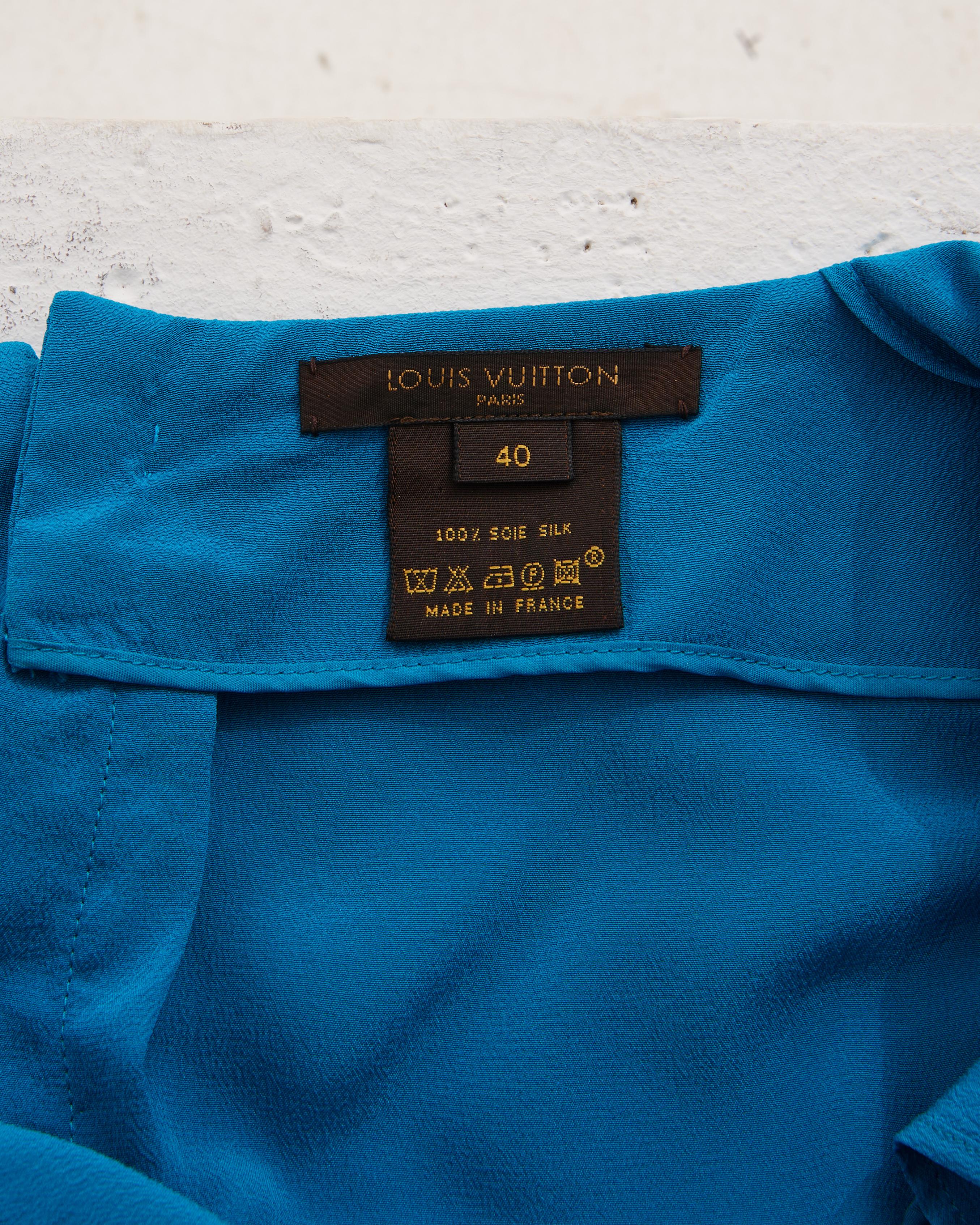 Louis Vuitton by Marc Jacobs S/S 2004 Blue cut out mini silky dress in vendita 7