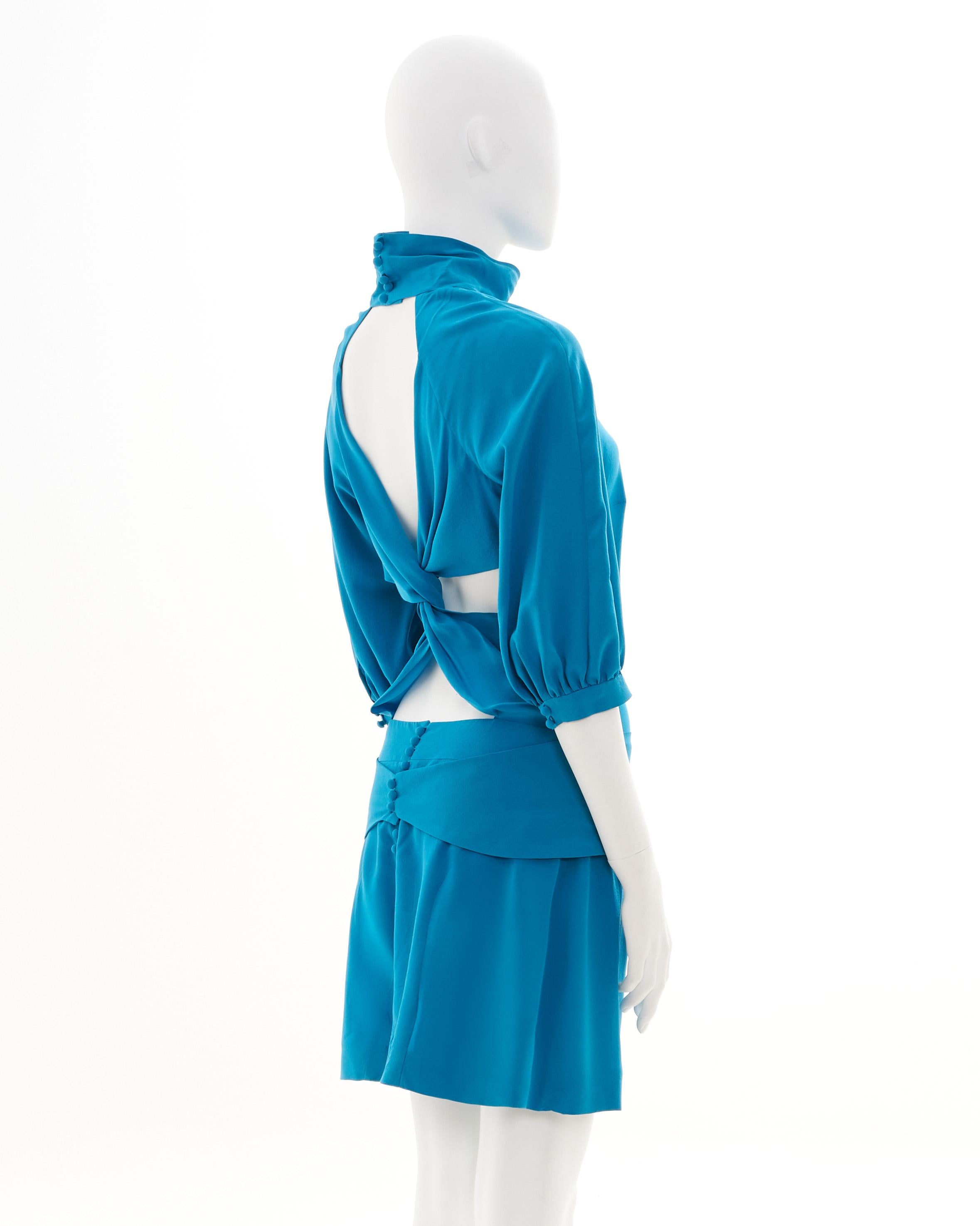 Louis Vuitton by Marc Jacobs S/S 2004 Blue cut out mini silky dress in vendita 4