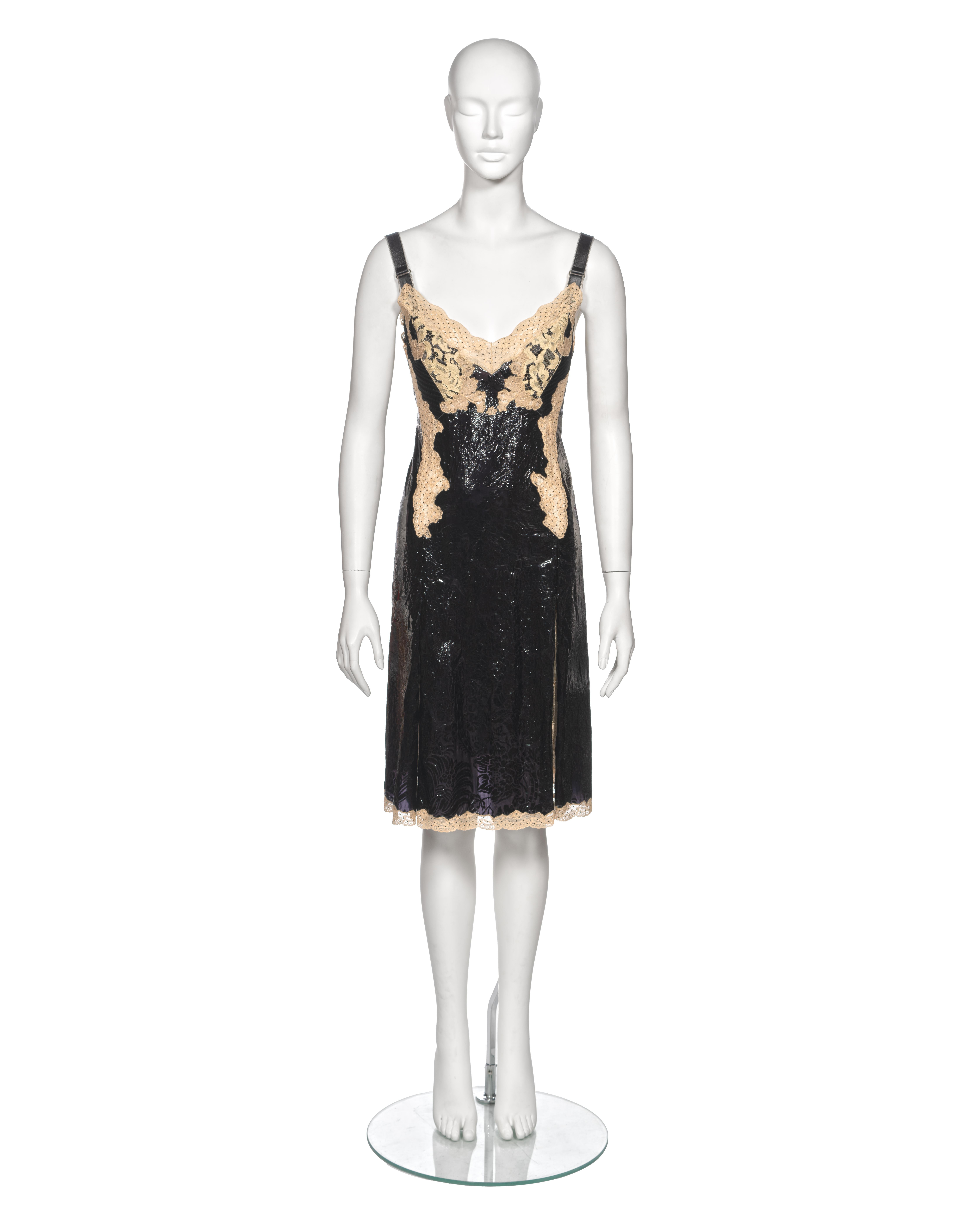 ▪ Louis Vuitton Runway Evening Slip Dress
▪ Creative Director: Nicolas Ghesquière
▪ Fall-Winter 2017
▪ Crafted from an exceptional blend of viscose and silk coated with polyurethane, producing a distinctive crinkled patent leather effect  
▪