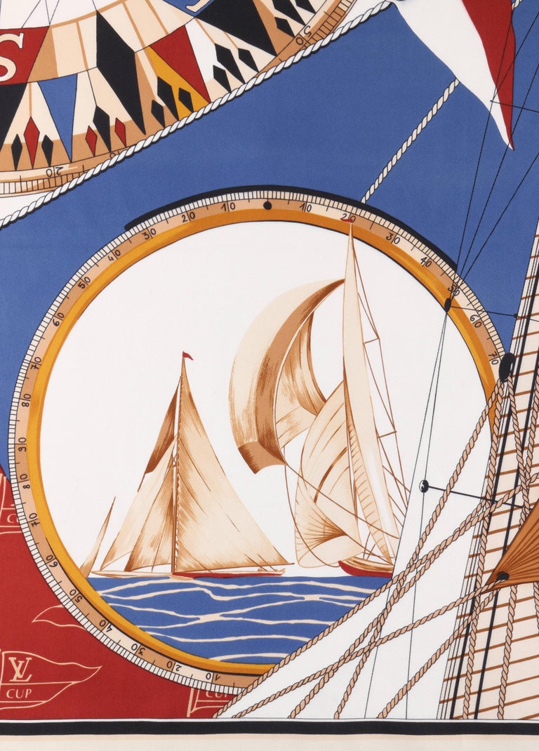 LOUIS VUITTON c.1995 Louis Vuitton Cup Yacht Nautical Print Silk