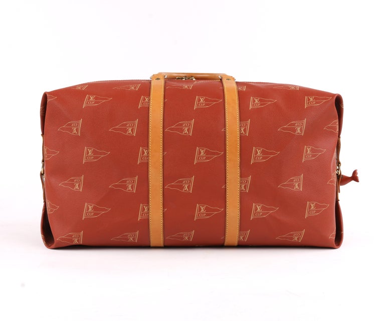 Red-Orange America's Cup Garment Bag in Coated Canvas and Brass