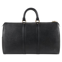 LOUIS VUITTON c.2000 "Keepall 45" Black Epi Leather Duffel Travel Bag