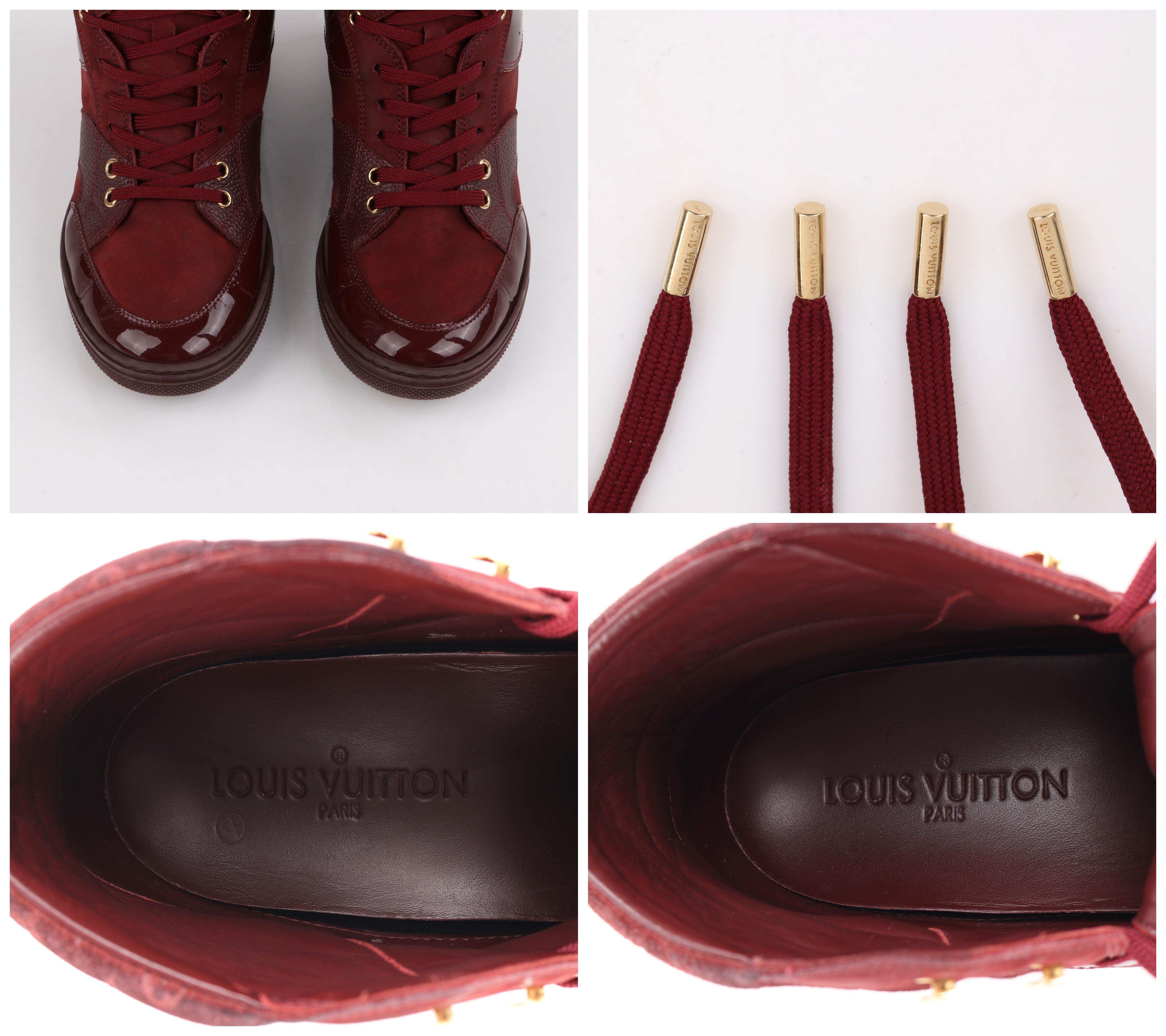LOUIS VUITTON c.2014 Burgundy Bordeaux Monogram Suede Cliff Top Wedge Sneakers 2