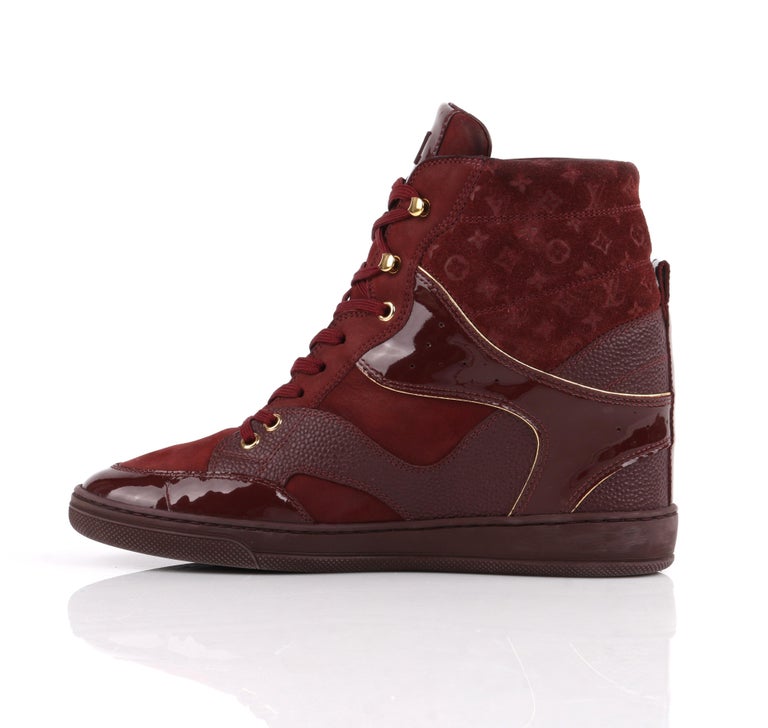 LOUIS VUITTON c.2014 Burgundy Bordeaux Monogram Suede Cliff Top Wedge ...