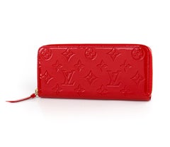 LOUIS VUITTON c.2015 “Clemence” Red Monogram Vernis Patent Leather Zippy Wallet