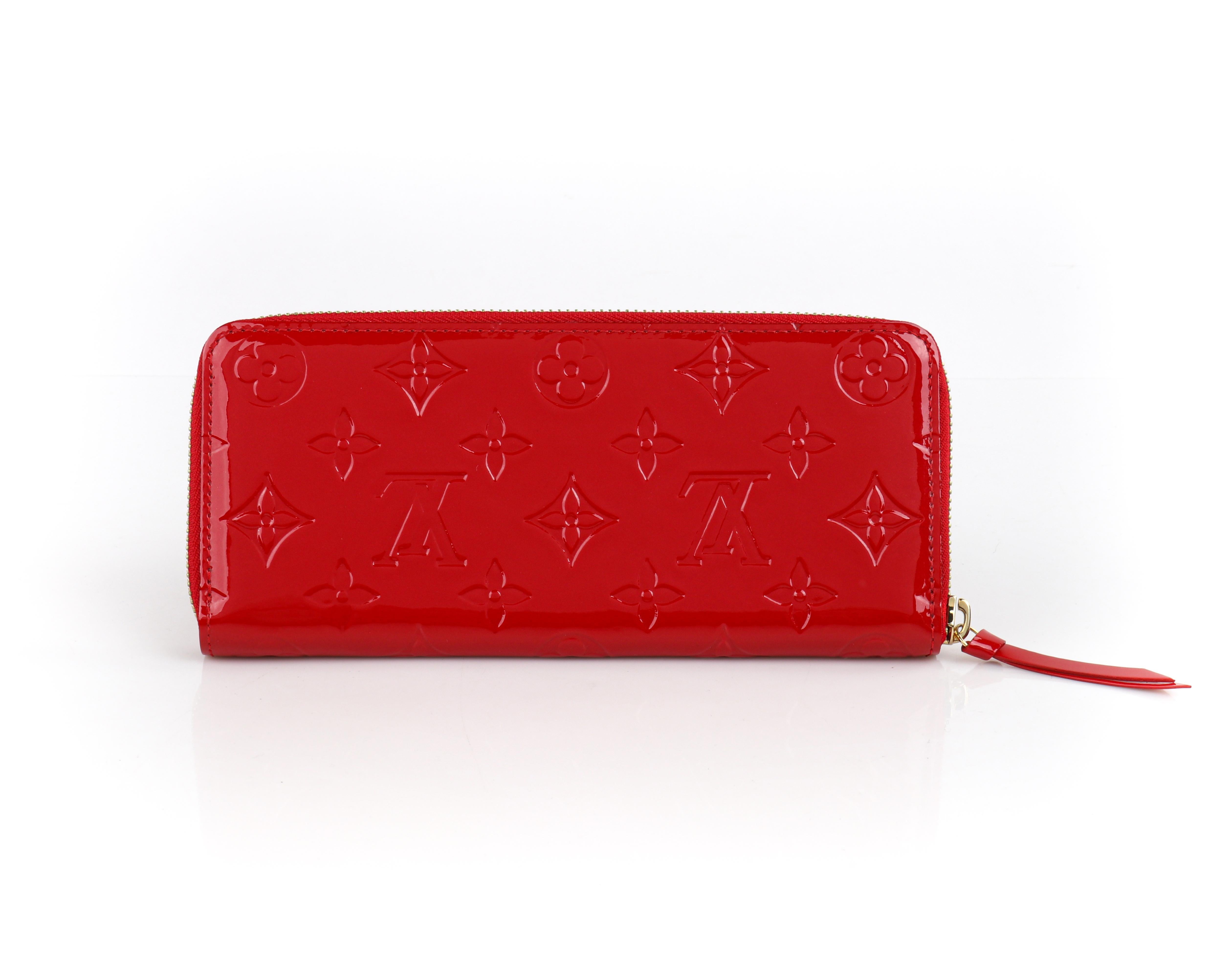 LOUIS VUITTON c.2015 “Clemence” Red Monogram Vernis Patent Leather Zippy Wallet 1