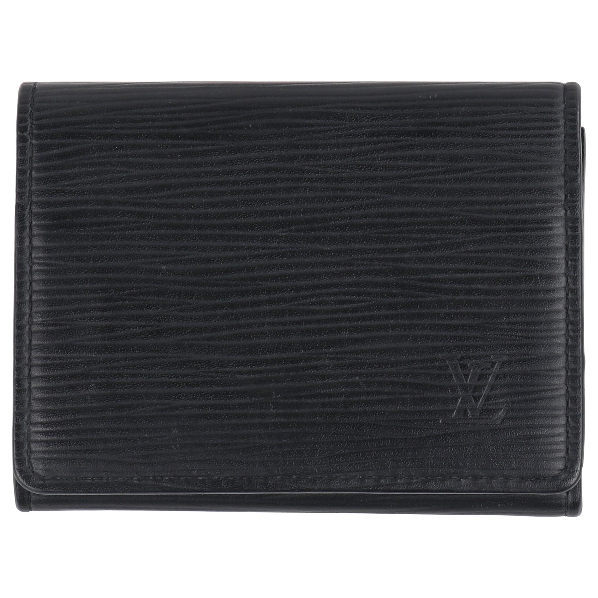 LOUIS VUITTON c.2017 Black Epi Leather Envelope Business Card Holder Snap Wallet