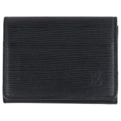 LOUIS VUITTON c.2017 Black Epi Leather Envelope Business Card Holder Snap Wallet