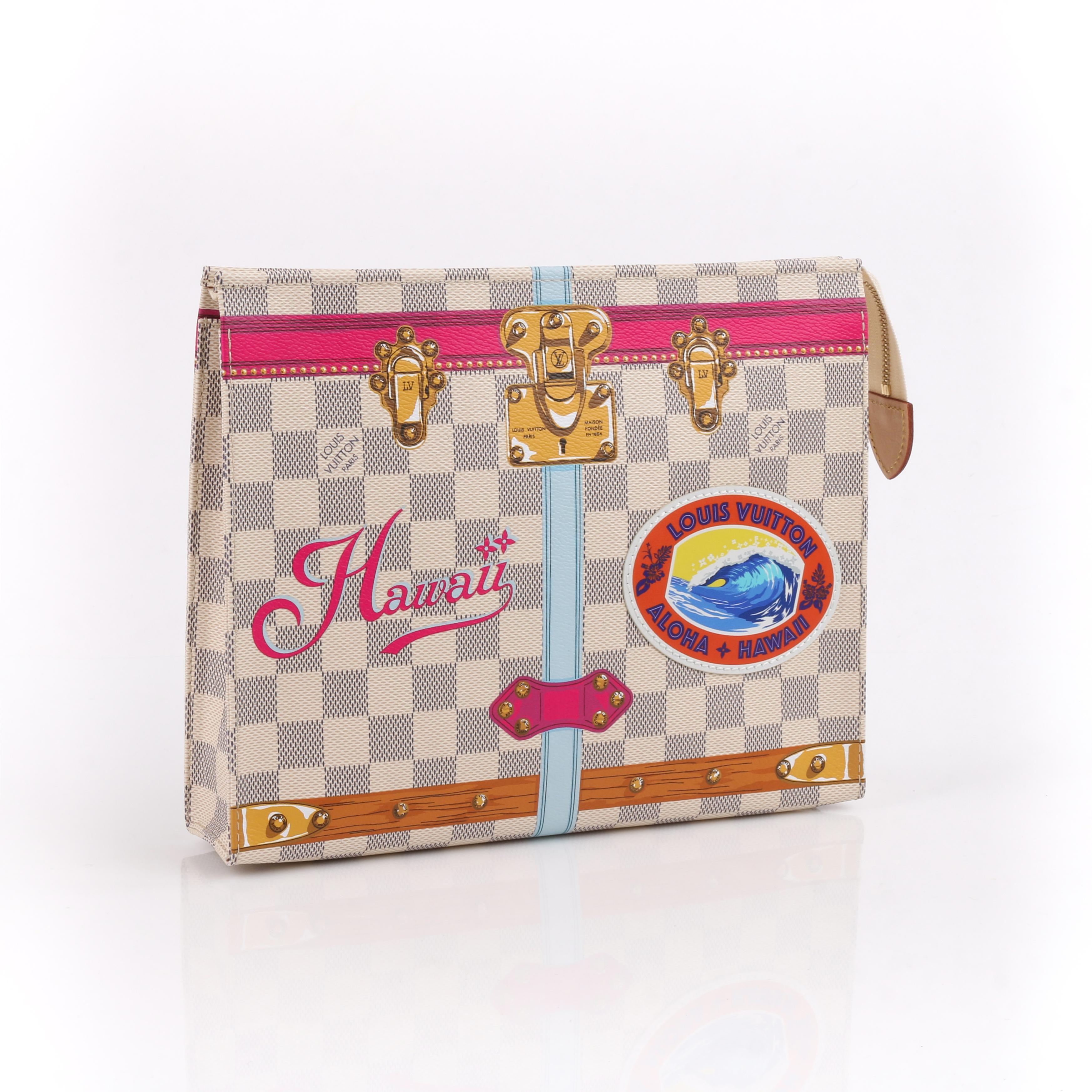 LOUIS VUITTON c.2018 Damier Azur Summer Trunk Hawaii Toiletry Pouch 26 - Limited Edition

Brand / Manufacturer: Louis Vuitton
Collection: 2018 Resort
Manufacturer Style Name: Toiletry Pouch 26
Color(s): Shades of blue, tan, white, light blue, brown,