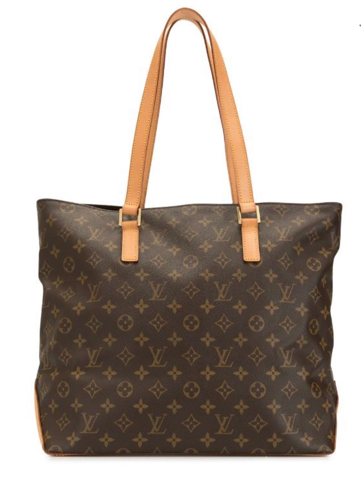 Louis Vuitton Monogram Canvas Cabas Mezzo Tote. This is a classic and discontinued LV tote that has always been a favorite. Features monogram canvas, natural cowhide straps and base, zip-top closure and textile lining with d-ring, slip-in pocket and