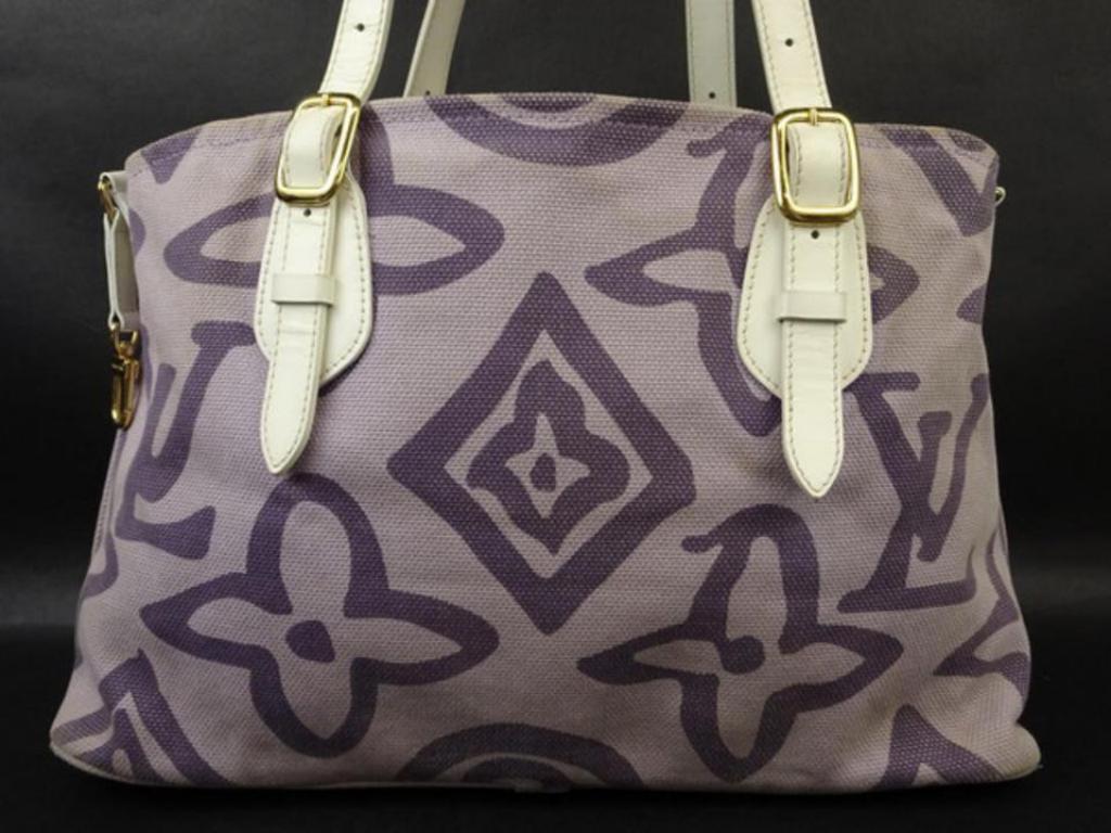 Louis Vuitton Cabas Tahitienne Pm 218989 Lilac (Purple) Leather Tote In Fair Condition For Sale In Forest Hills, NY