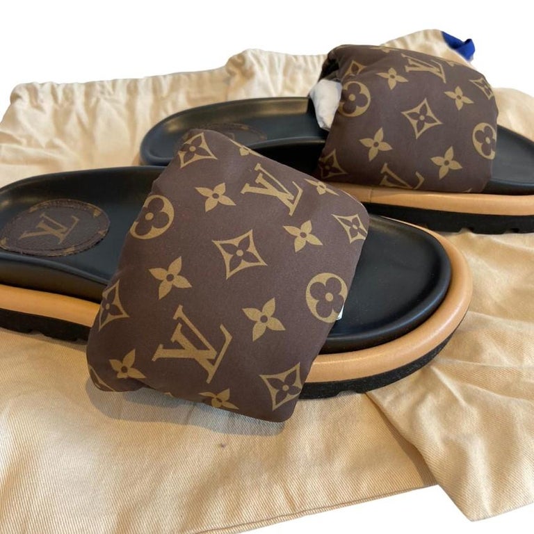 Louis Vuitton Women's Pool Pillow Comfort Mule Sandals Monogram Nylon Brown  2466917