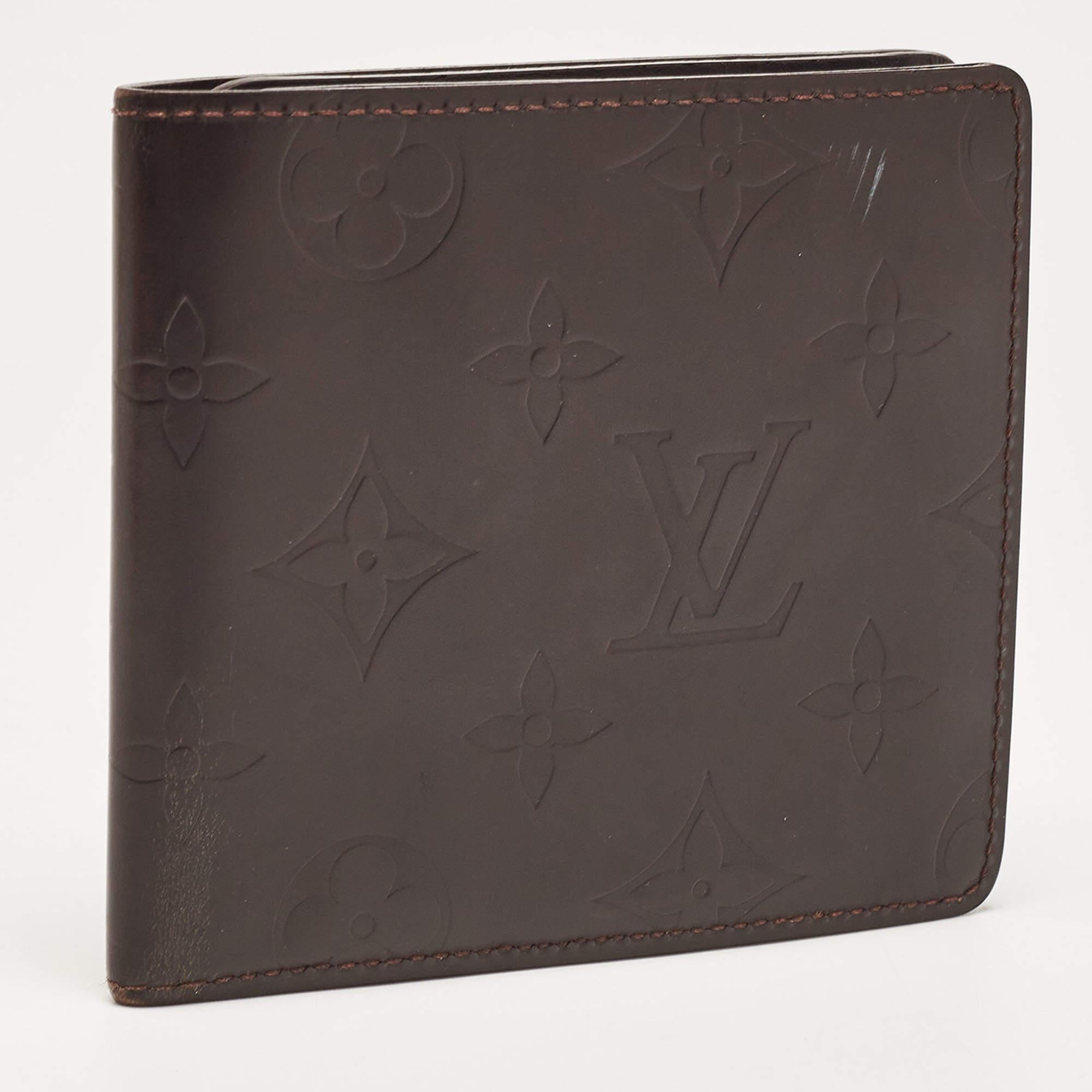 Louis Vuitton Cafe Brown Leather Monogram Glazed Compact Wallet In Good Condition In Dubai, Al Qouz 2