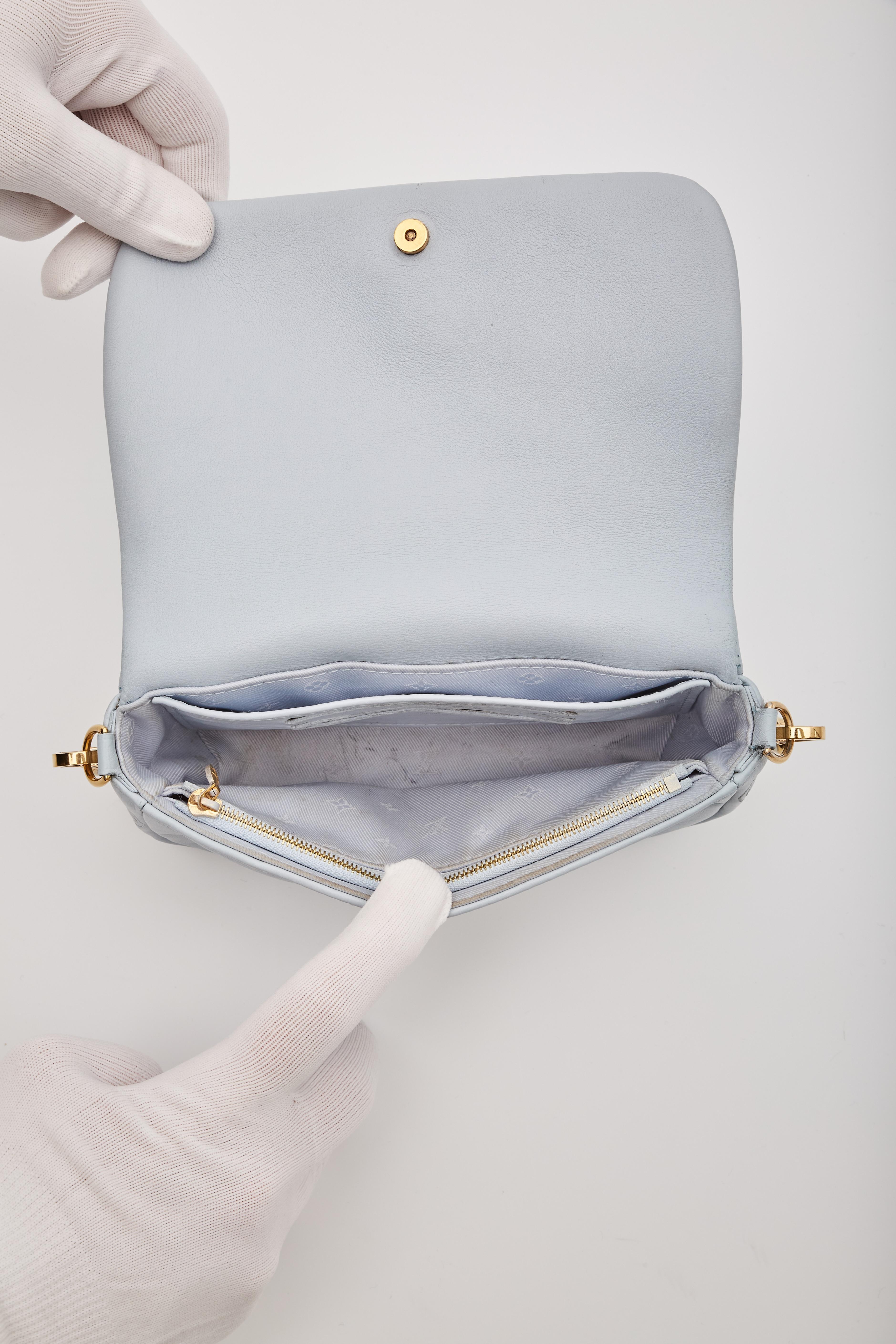 Louis Vuitton Calfskin Ice Blue Bubblegram Wallet On Strap Bag For Sale 6