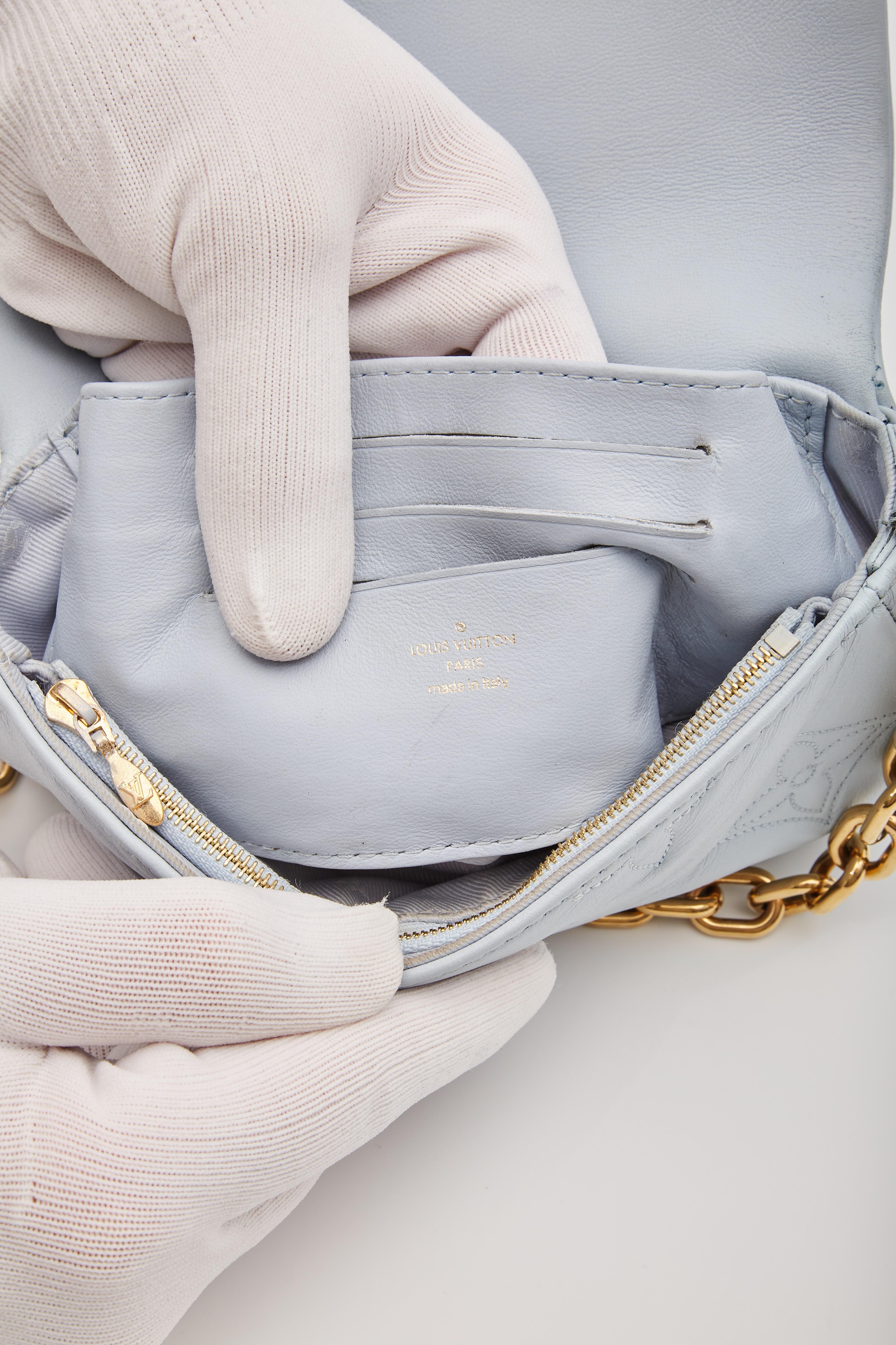 Louis Vuitton Calfskin Ice Blue Bubblegram Wallet On Strap Bag For Sale 7