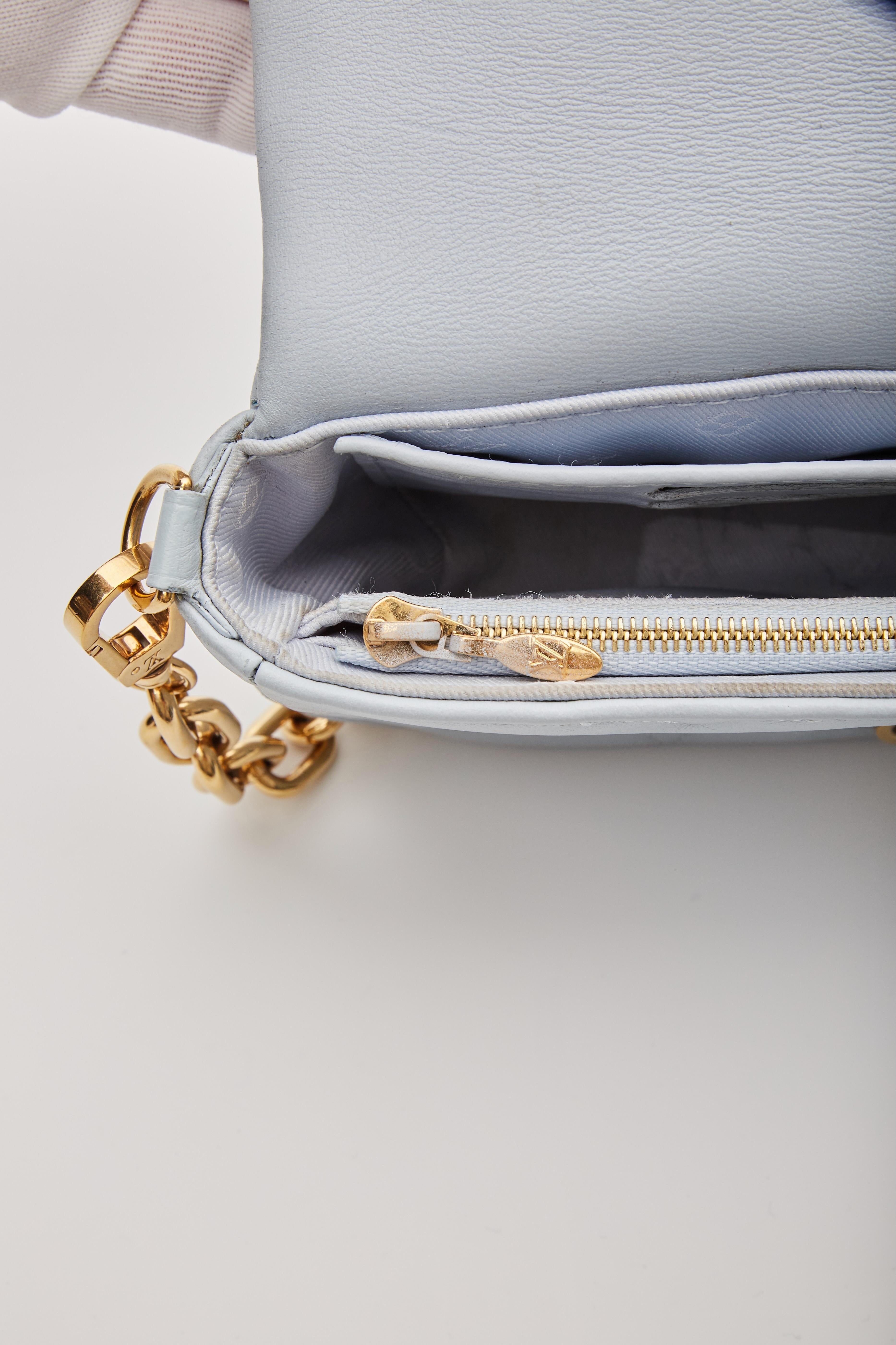 Louis Vuitton Calfskin Ice Blue Bubblegram Wallet On Strap Bag For Sale 11
