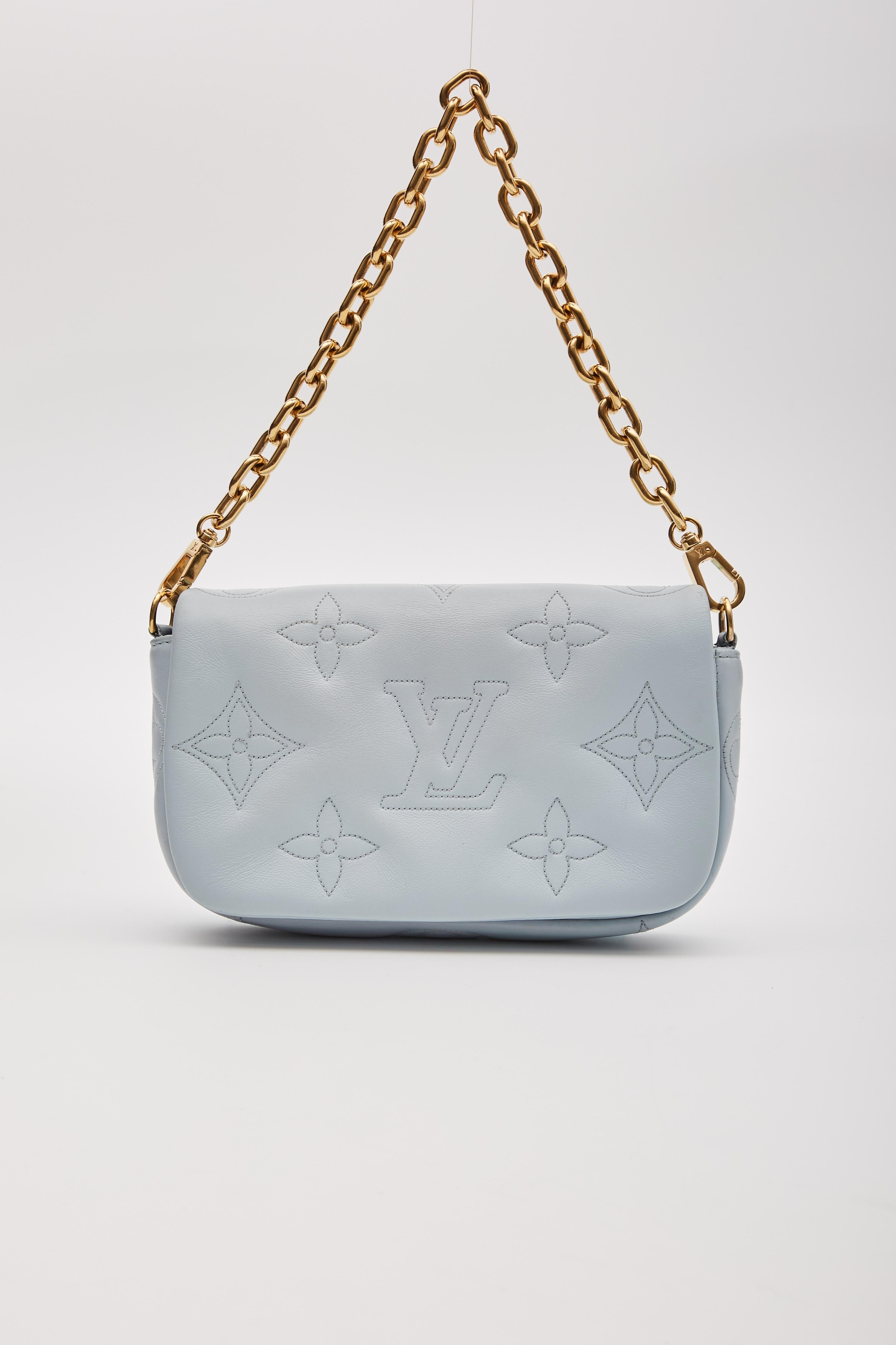 Women's Louis Vuitton Calfskin Ice Blue Bubblegram Wallet On Strap Bag For Sale