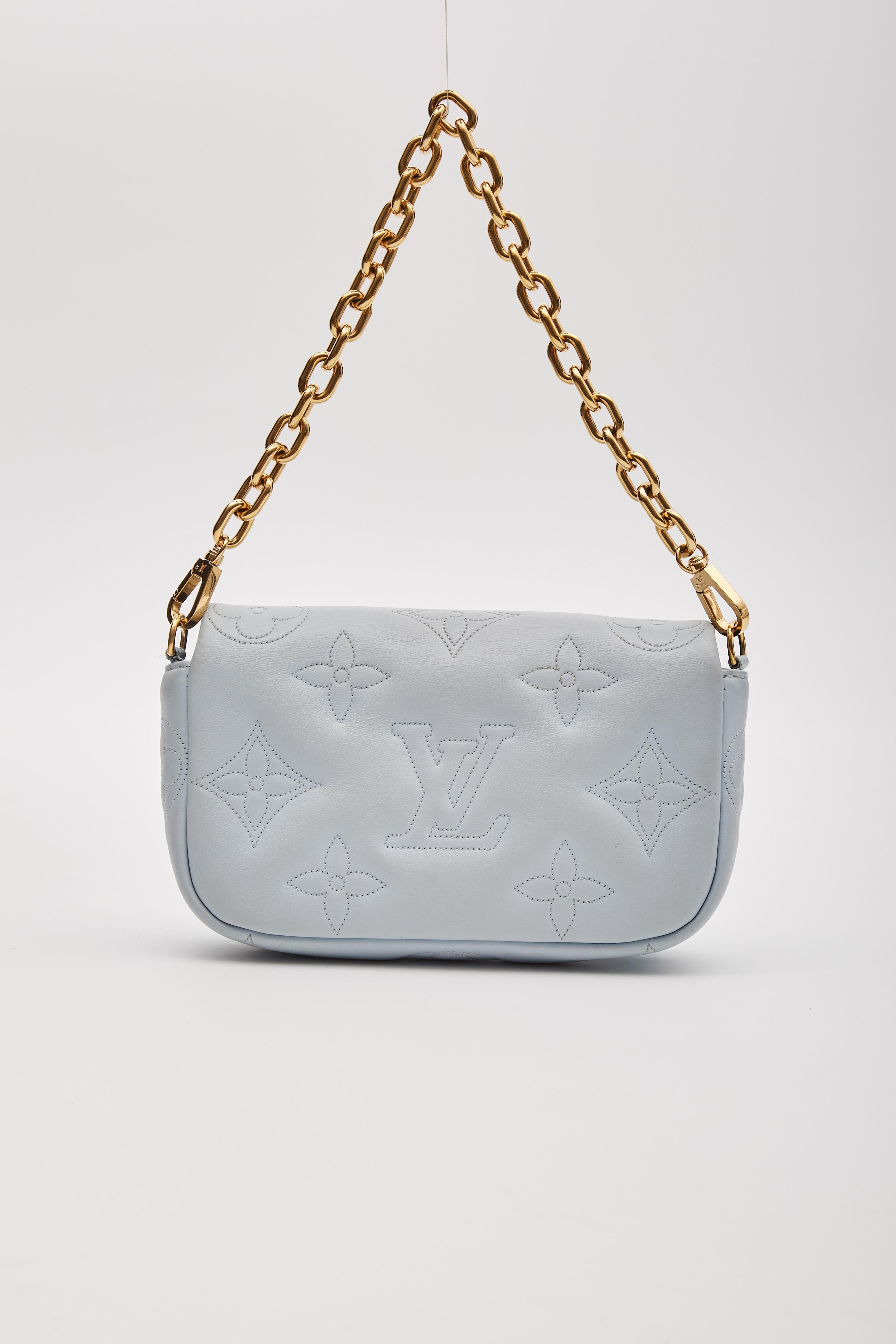 Louis Vuitton Calfskin Ice Blue Bubblegram Wallet On Strap Bag For Sale 1