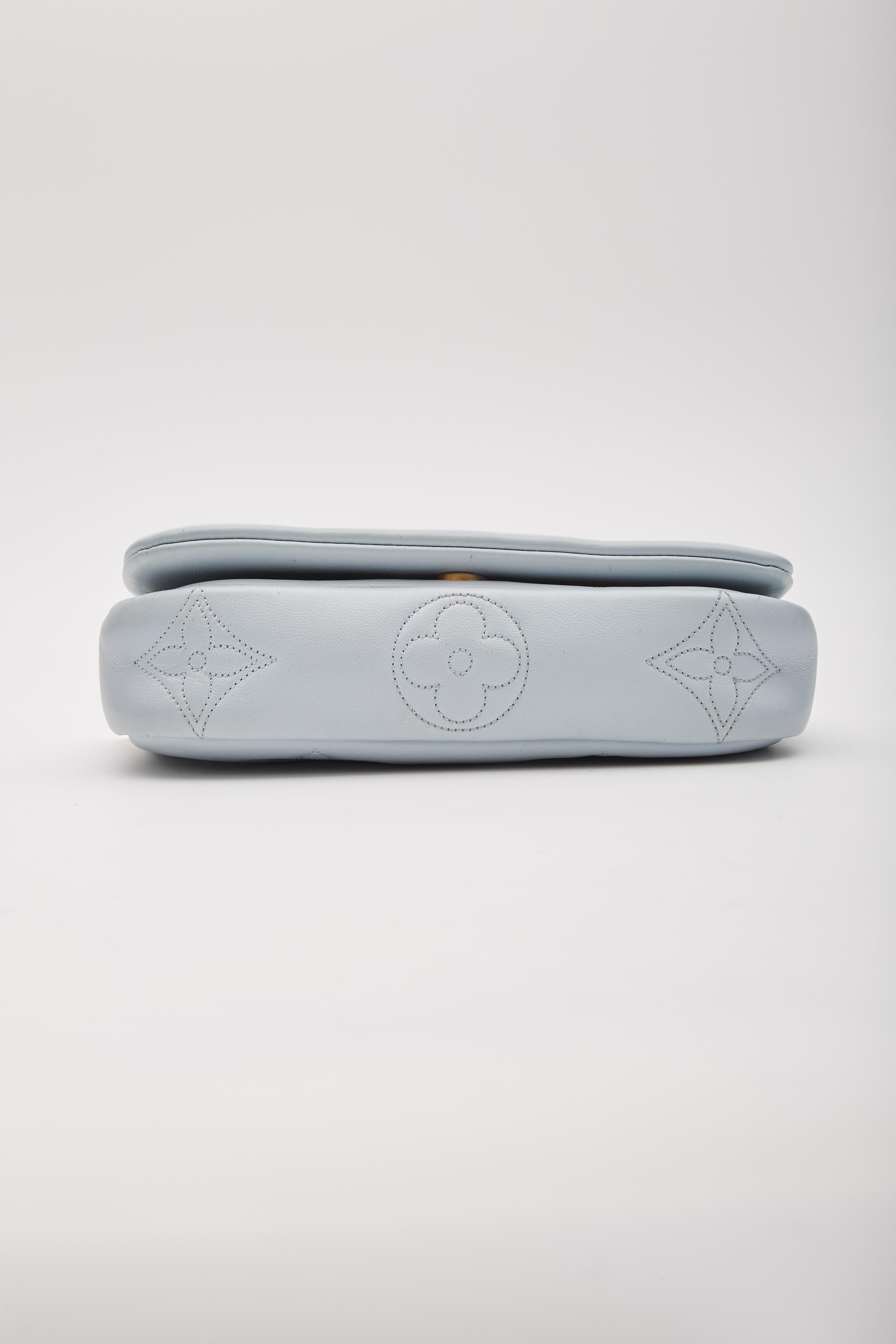 Louis Vuitton Calfskin Ice Blue Bubblegram Wallet On Strap Bag For Sale 1