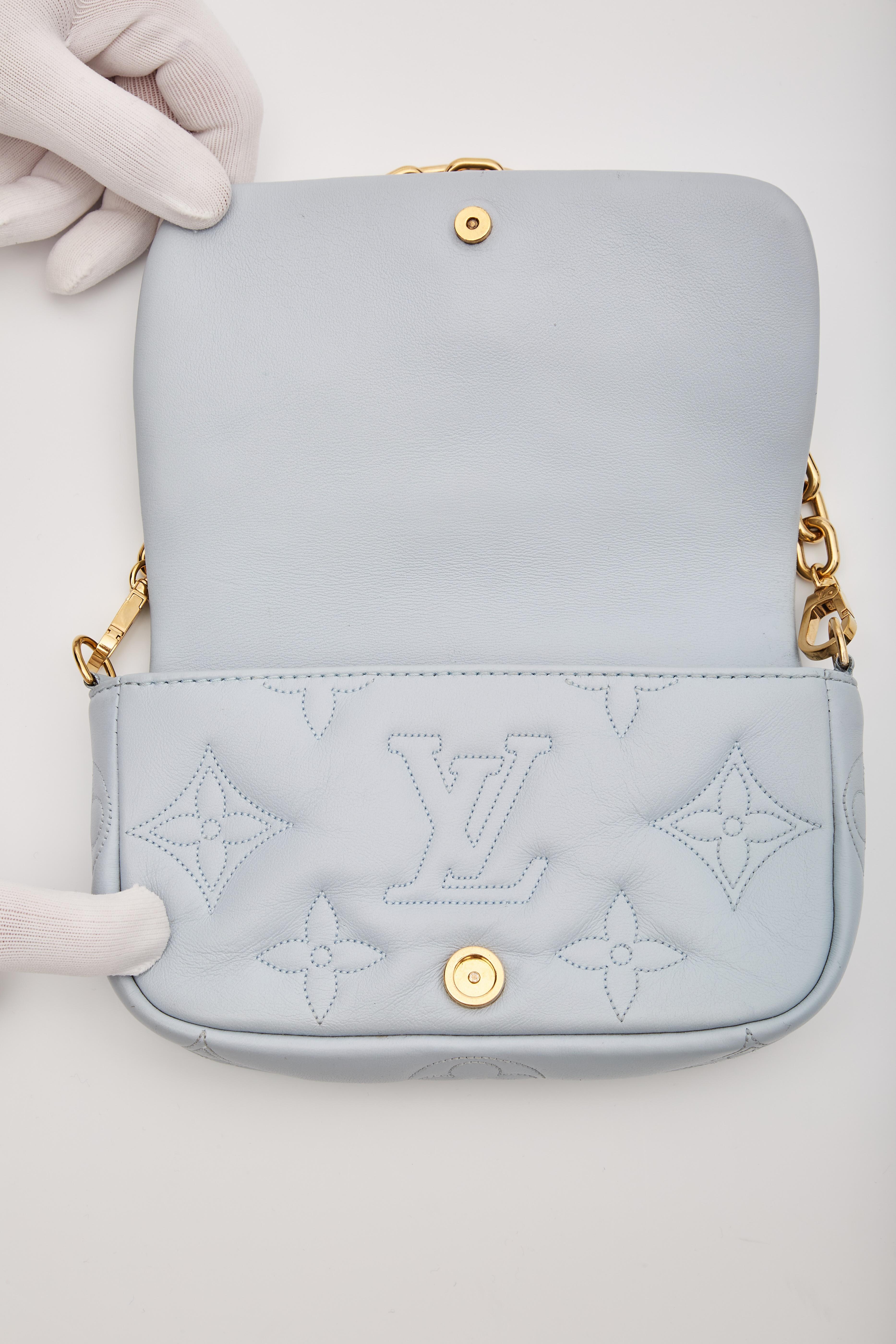 Louis Vuitton Calfskin Ice Blue Bubblegram Wallet On Strap Bag For Sale 5