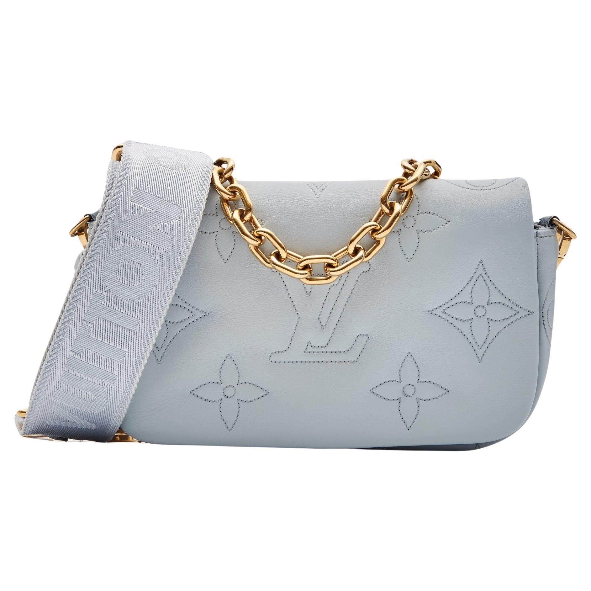 Louis Vuitton Calfskin Ice Blue Bubblegram Wallet On Strap Bag For Sale