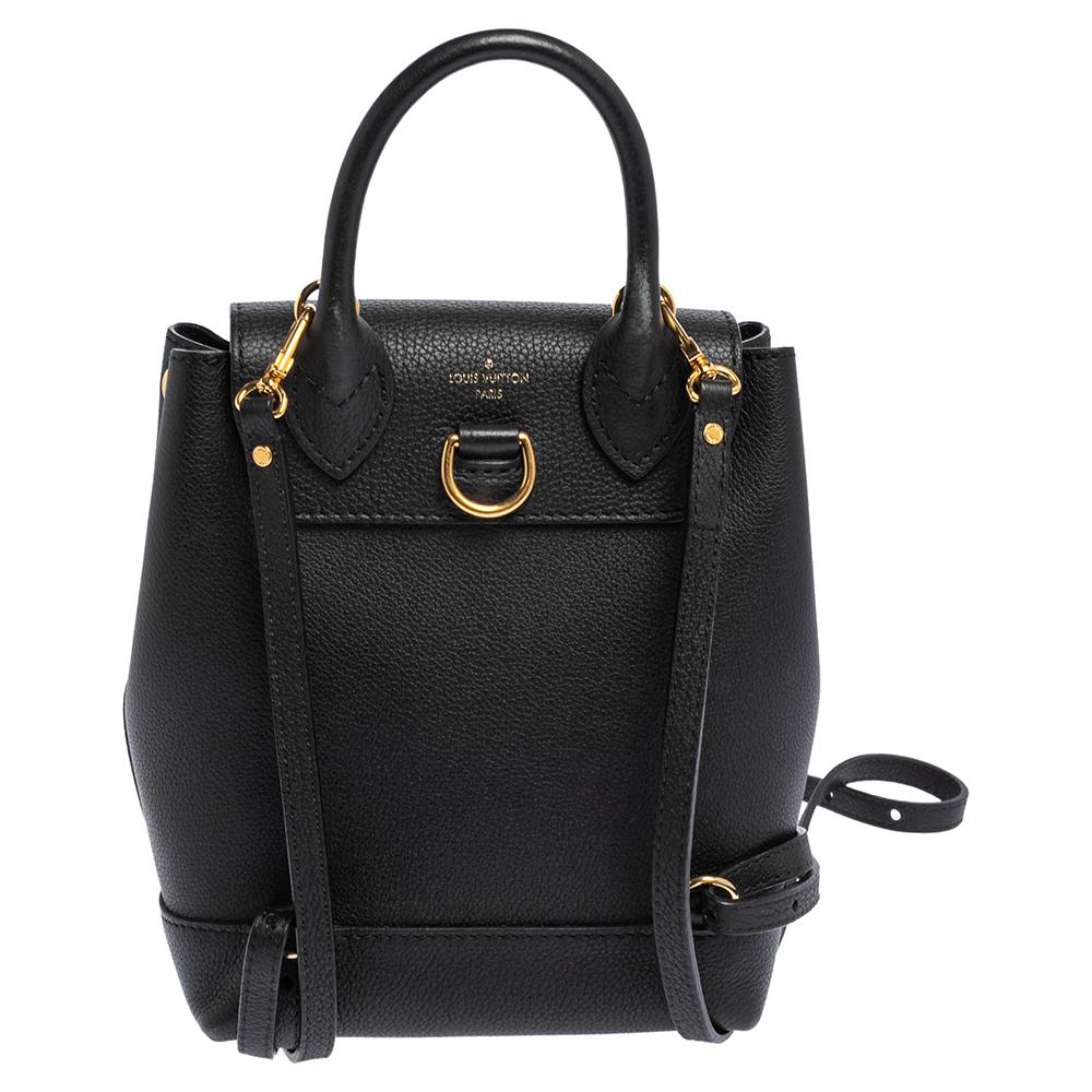 A beautiful bag for everyday use or while traveling is this backpack by Louis Vuitton. It has been sewn using supple leather and detailed with the signature LV twist lock on the flap. The bag is lightweight and spacious. It has a top handle and
