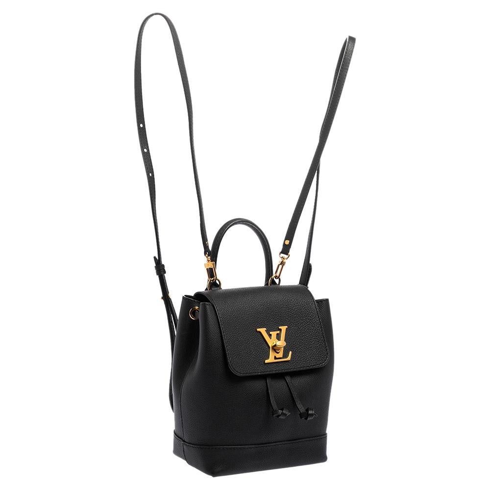 Black Louis Vuitton Calfskin Leather Mini Lockme Backpack