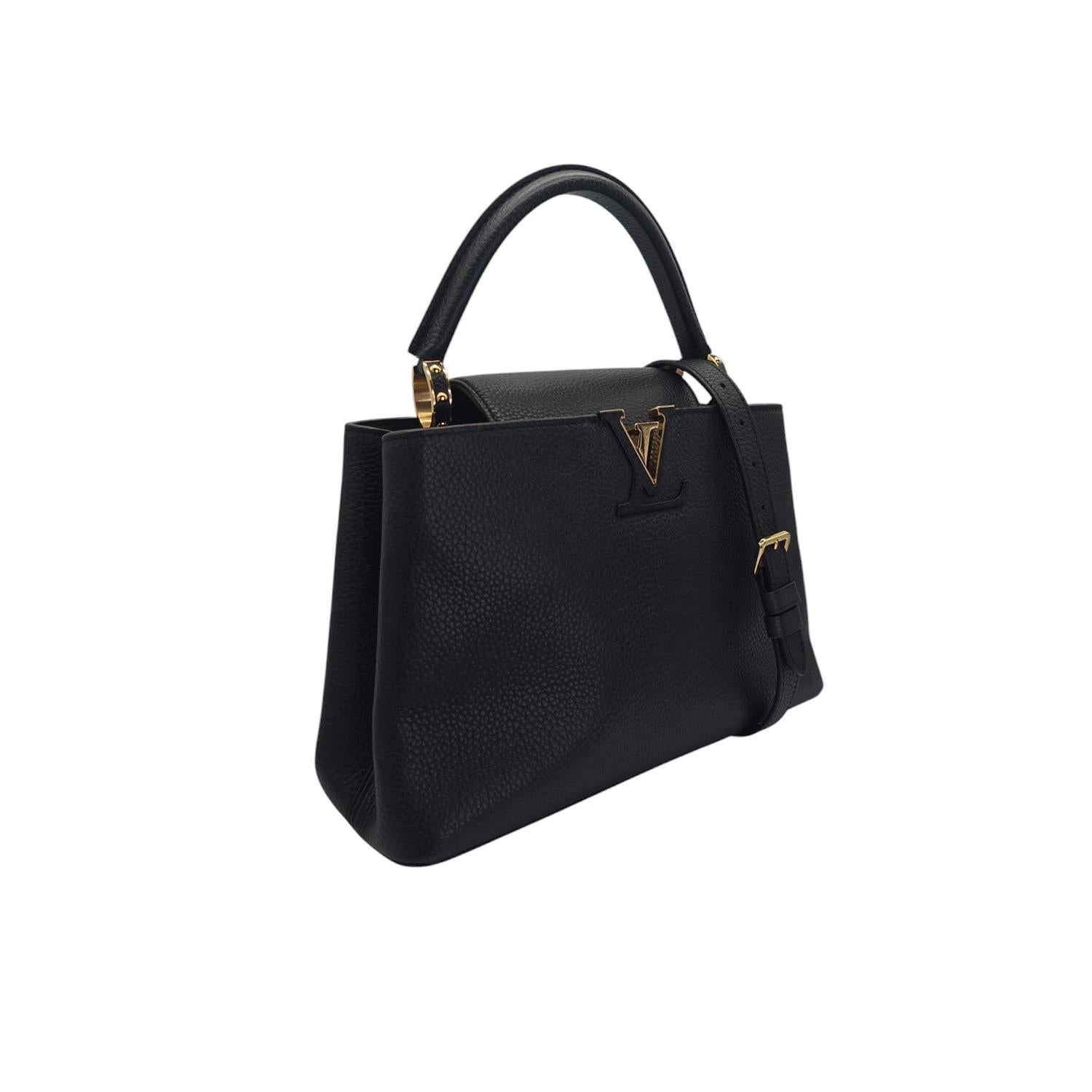 Black Louis Vuitton Calfskin Taurillion Capucines MM Top Handle Bag For Sale