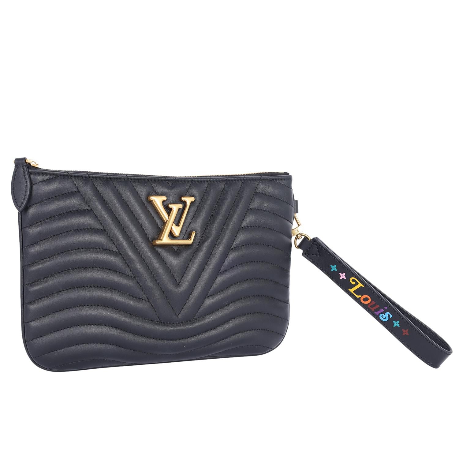 Louis Vuitton Calfskin Wave Zipped Pochette Black Chevron 1