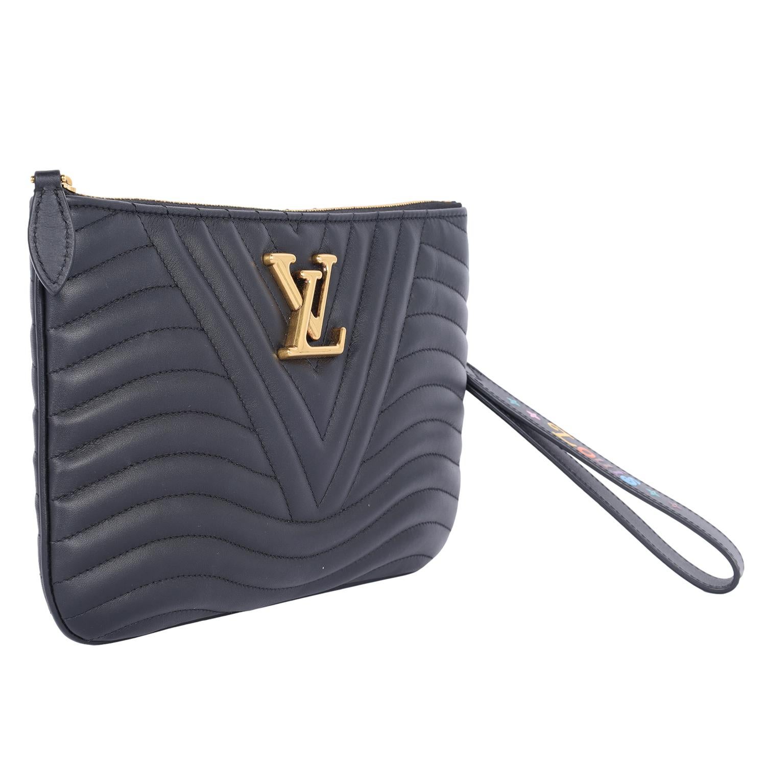 Louis Vuitton Calfskin Wave Zipped Pochette Black Chevron 2