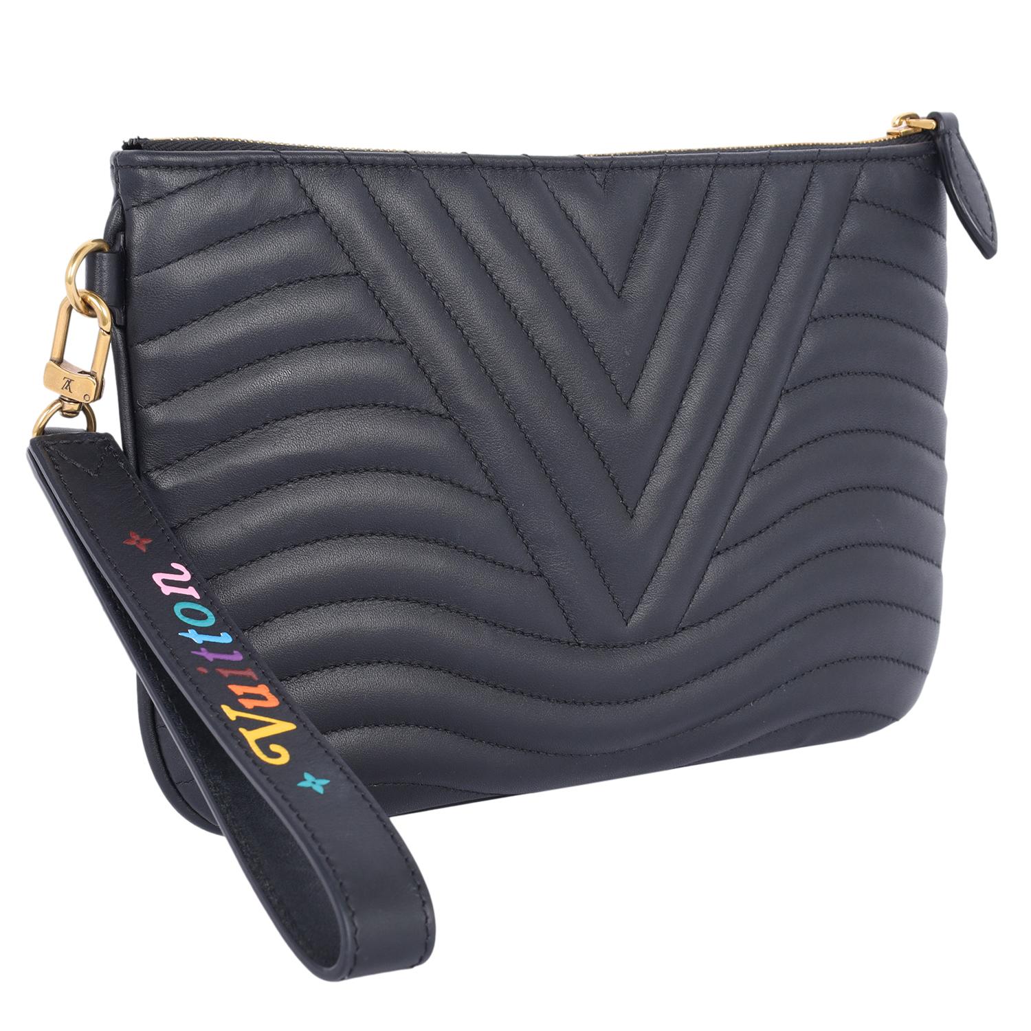 Louis Vuitton Calfskin Wave Zipped Pochette Black Chevron 5