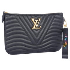 Louis Vuitton Calfskin Wave Zipped Pochette Black Chevron