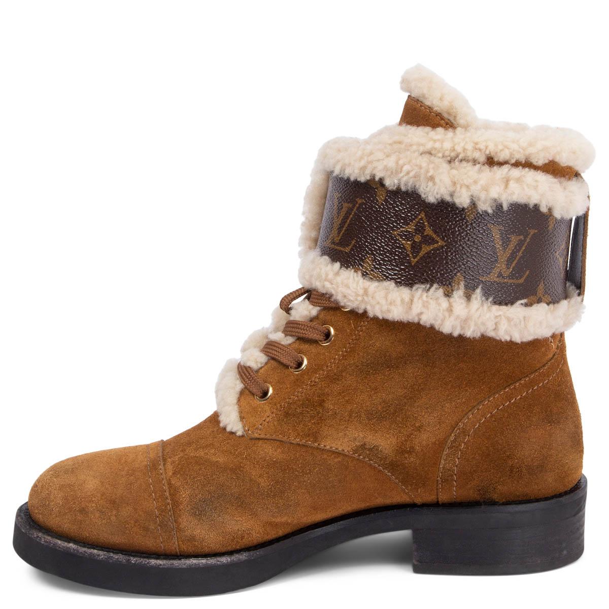 Brown LOUIS VUITTON camel brown suede RANGER WONDERLAND SHEARLING Boots Shoes 38.5 For Sale