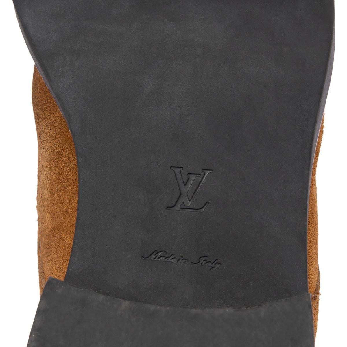 LOUIS VUITTON camel brown suede RANGER WONDERLAND SHEARLING Boots Shoes 38.5 For Sale 1
