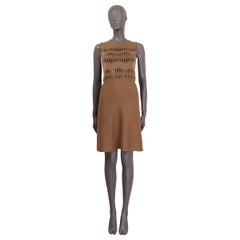 LOUIS VUITTON camel brown wool 2016 GOLD GLITTER Sleeveless Dress XS
