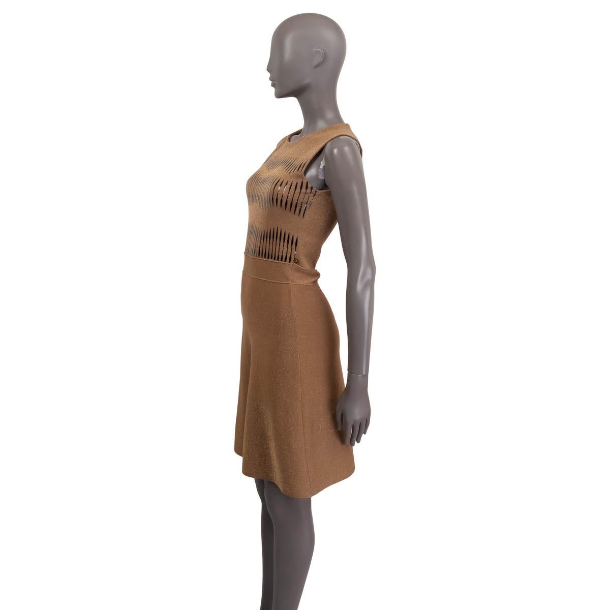LOUIS VUITTON Kamelbraune Wolle 2016 GOLD GLITTER Ärmelloses Kleid XS im Zustand „Hervorragend“ im Angebot in Zürich, CH