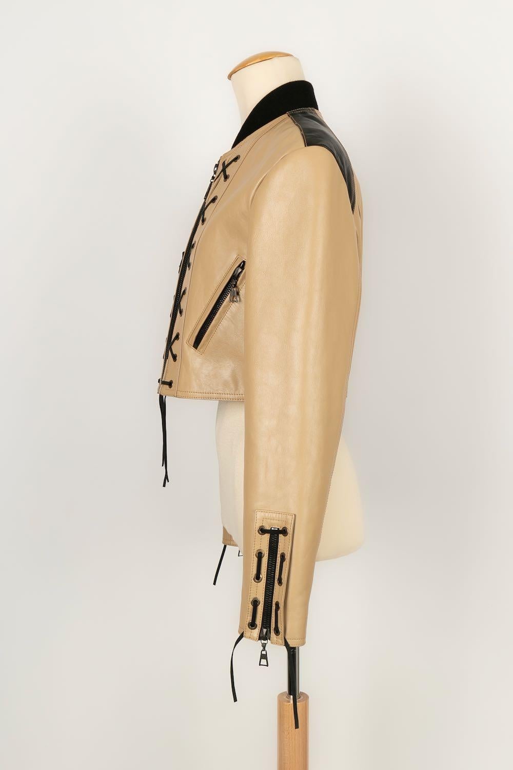 Louis Vuitton Camel Calf Leather Jacket with Black Suede Tie In Excellent Condition For Sale In SAINT-OUEN-SUR-SEINE, FR