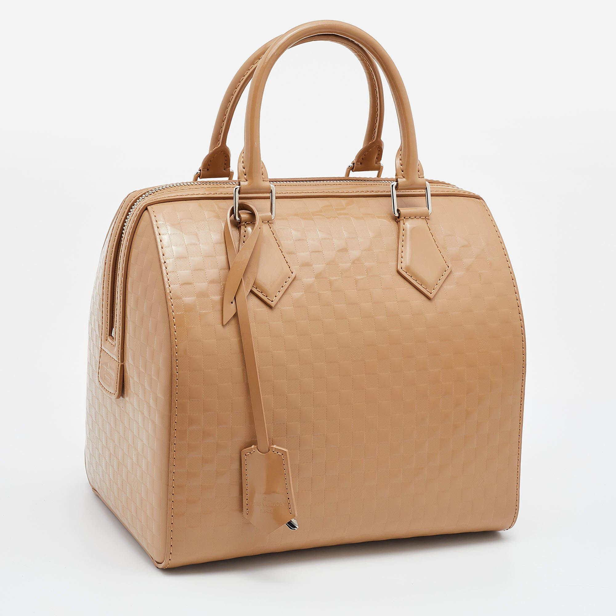 Women's Louis Vuitton Camel Damier Facette Vernis Speedy Cube MM Bag