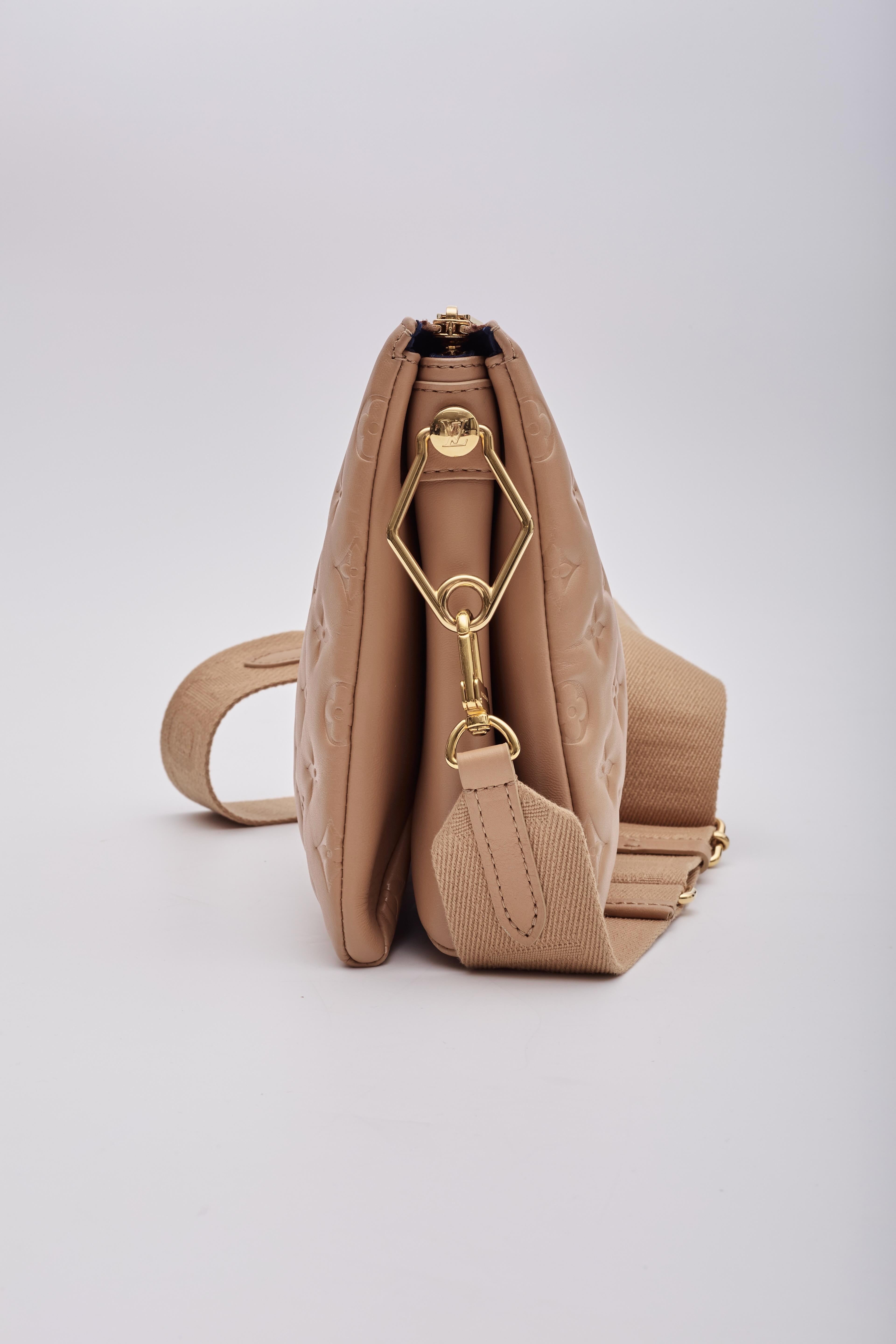 Women's Louis Vuitton Camel Lambskin Embossed Monogram Coussin PM Bag For Sale