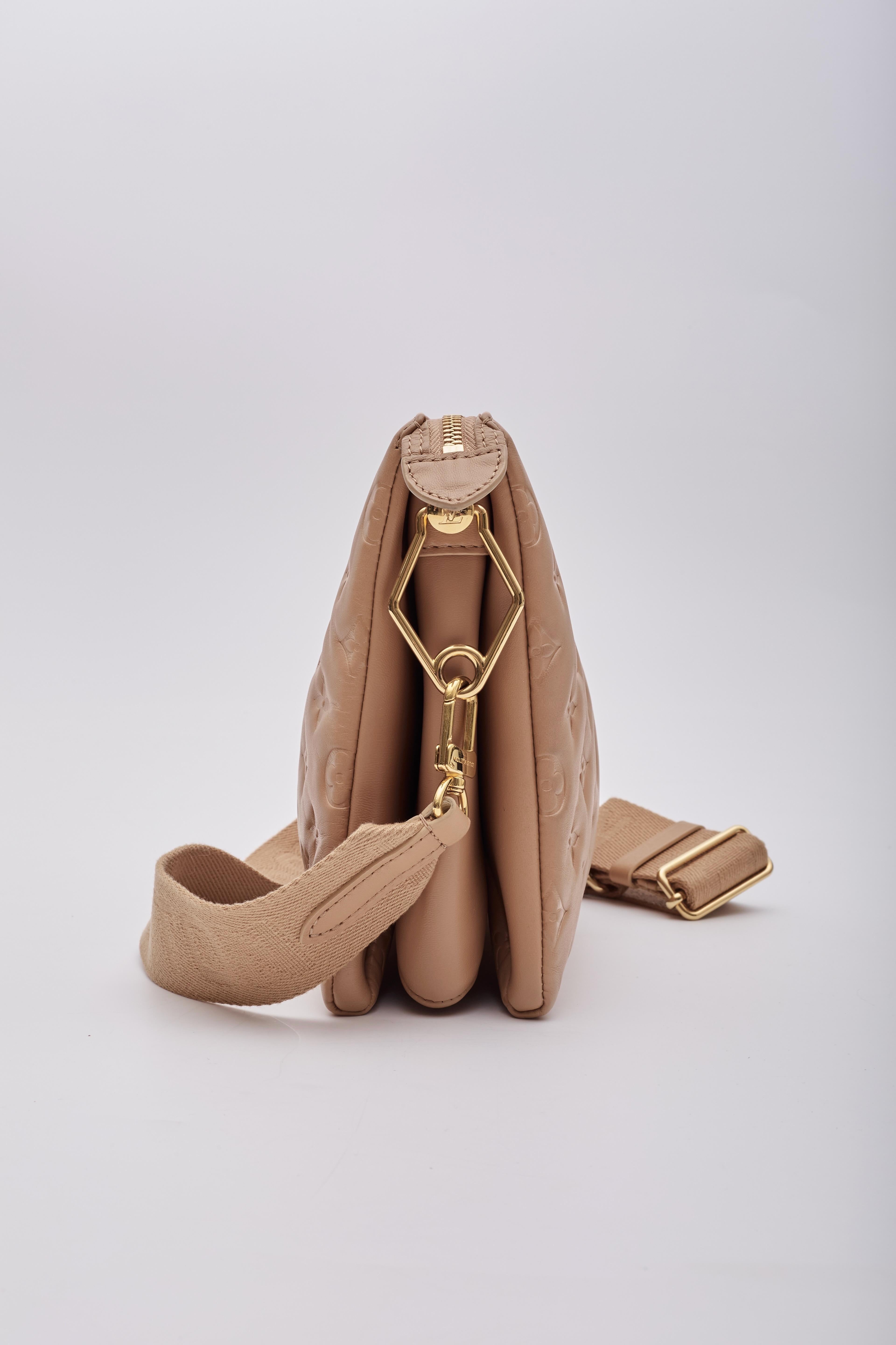 Louis Vuitton Camel Lambskin Embossed Monogram Coussin PM Bag 1