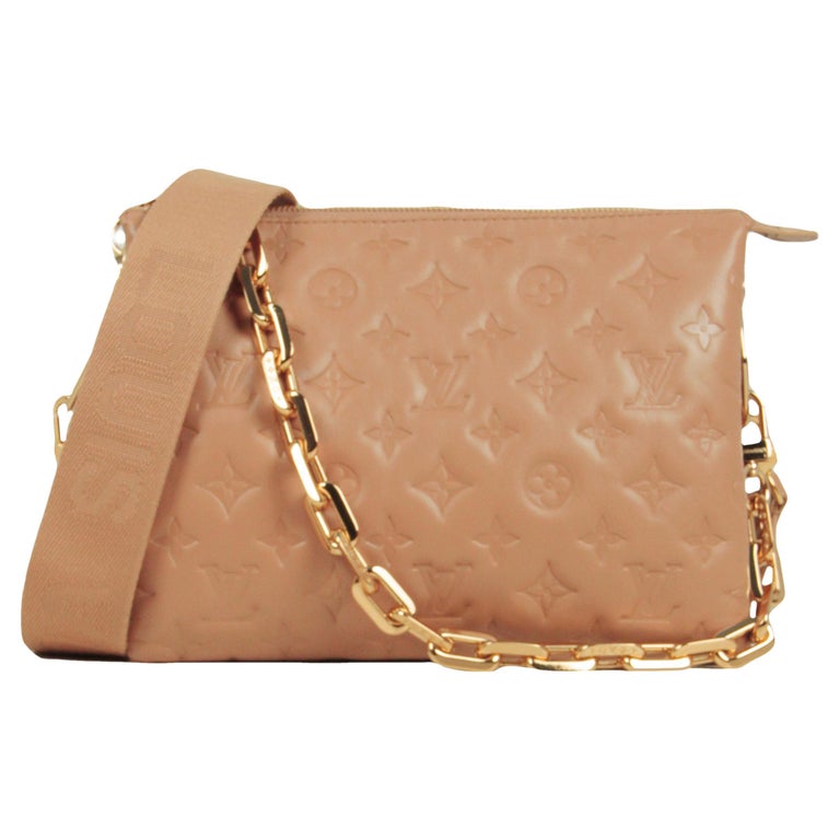 Louis Vuitton Camel Lambskin Leather Embossed Monogram Coussin PM Bag For  Sale at 1stDibs