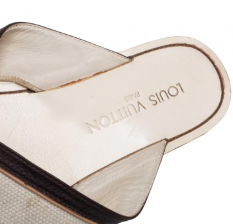 Men's Louis Vuitton Canvas and Leather Logo Cross Strap Flat Sandals Size 41