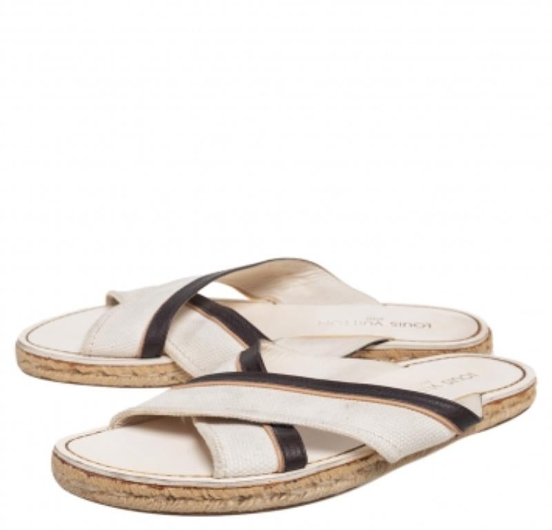 Louis Vuitton Canvas and Leather Logo Cross Strap Flat Sandals Size 41 1
