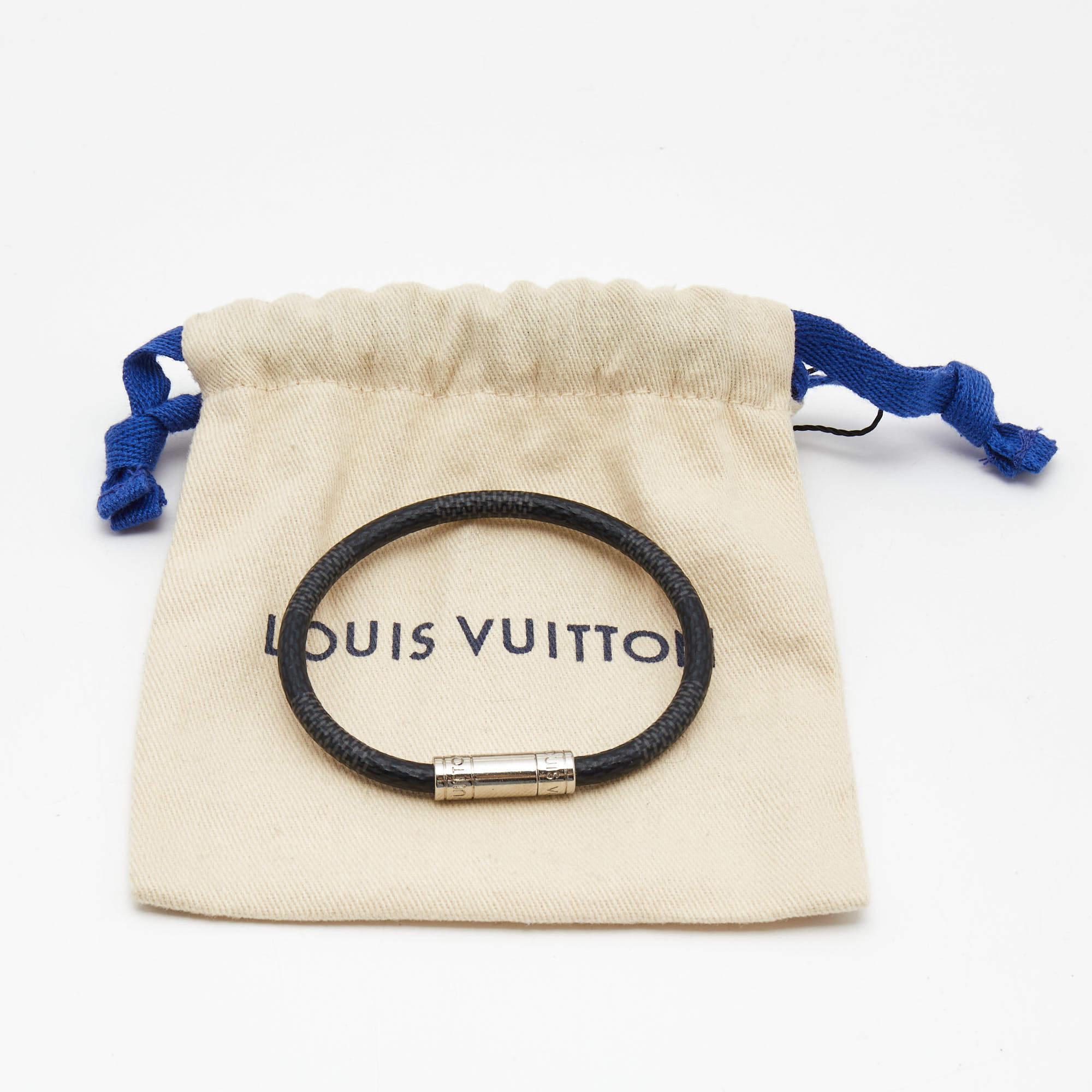 Louis Vuitton Canvas Damier Ebene Keep It Canvas Silver Tone Bracelet In Good Condition In Dubai, Al Qouz 2
