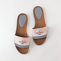 Louis Vuitton Canvas Escale Lock It Mule Flats Slip On Sandals 37