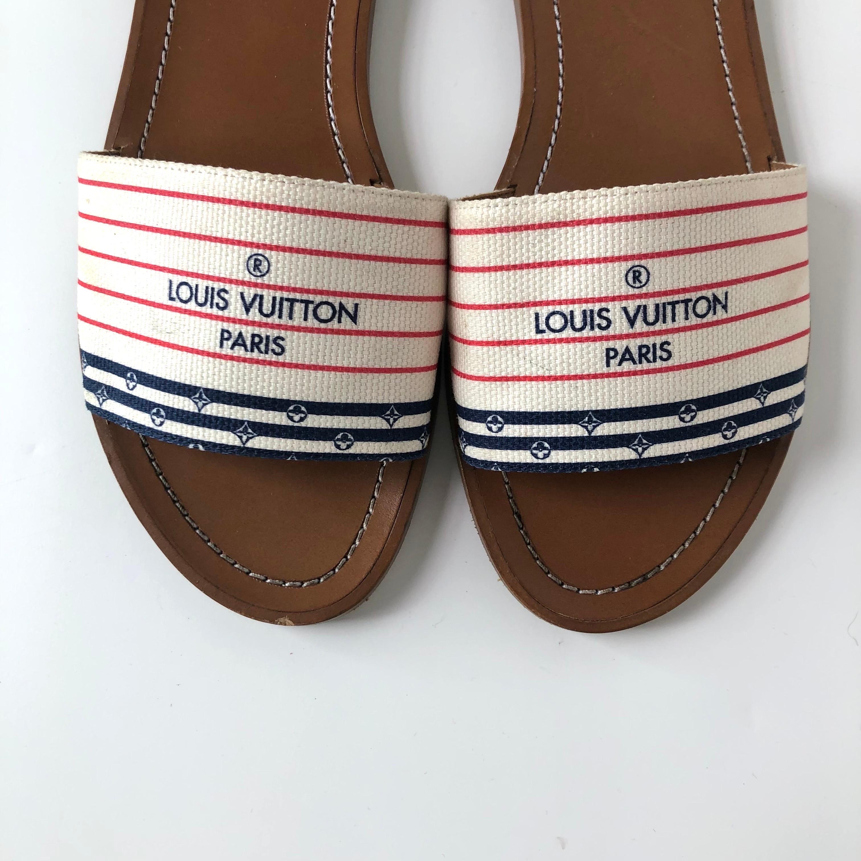 Louis Vuitton Canvas Escale Lock It Mule Flats Slip On Sandalen 37 (Braun) im Angebot